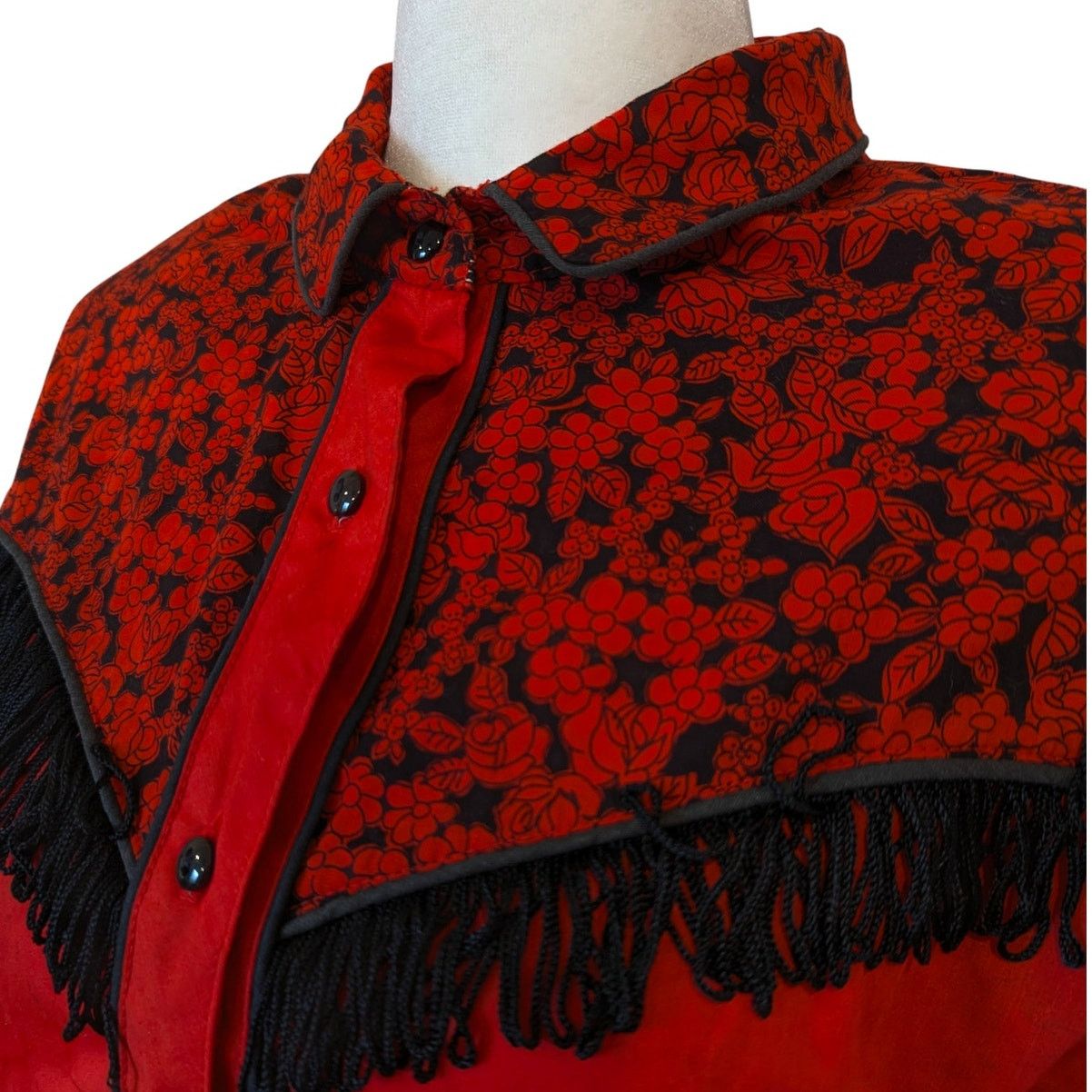 Vintage Vintage Circle T Marilyn Lenox Floral Red Fringe Western Top Size XL / US 12-14 / IT 48-50 - 2 Thumbnail
