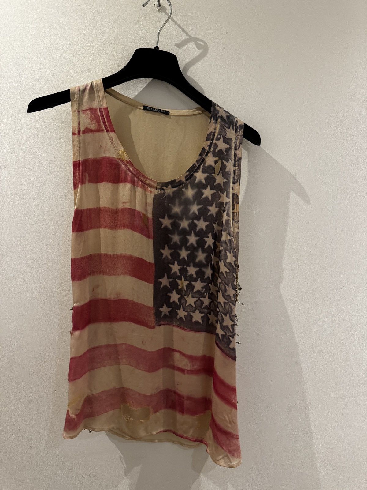 safety pin distressed american flag top