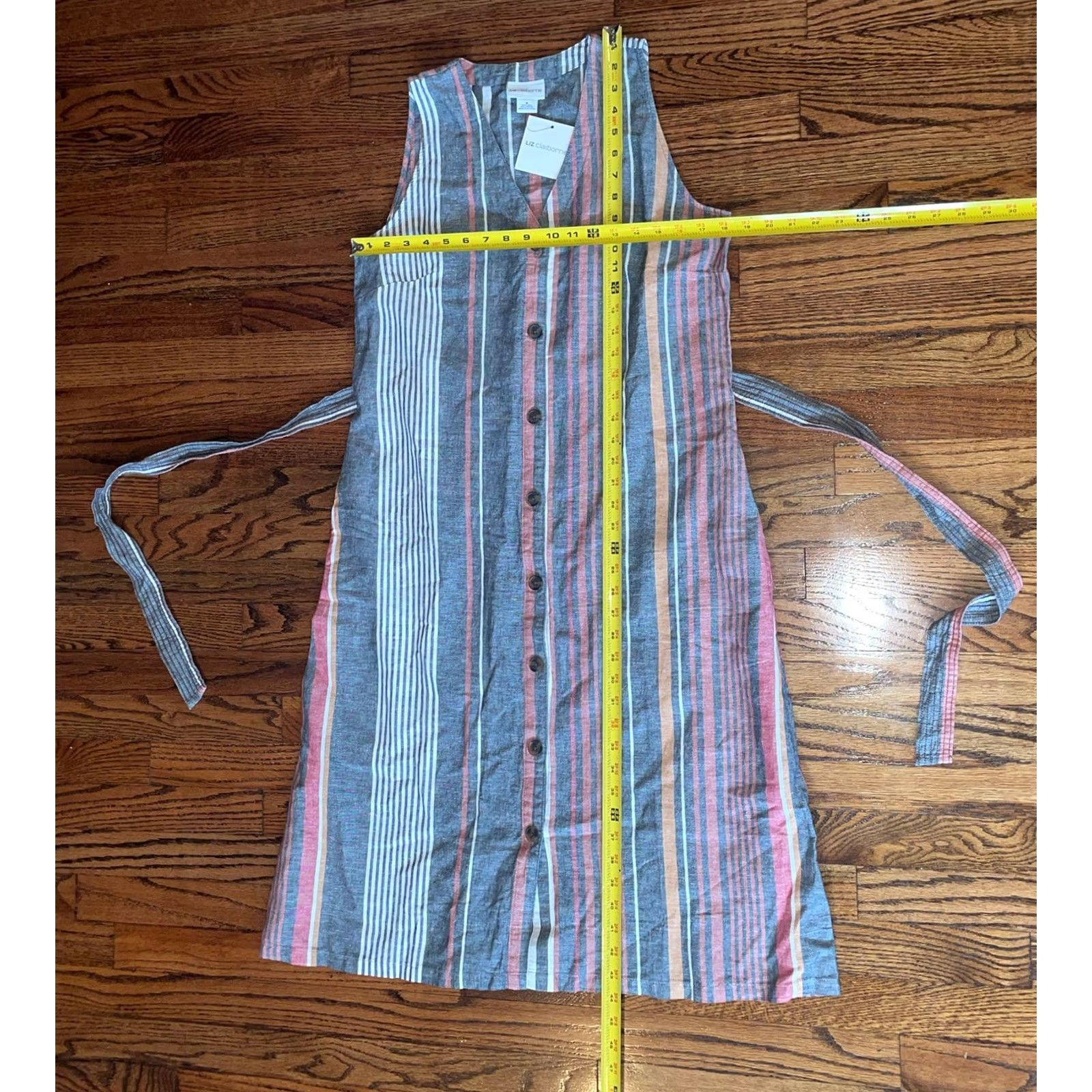 Liz Claiborne Liz Claiborne Maxi Dress Sleeveless V-Neck Multicolor Stripe M NWT Linen Cotton Knit Belted Button 2010-2019 Womens Size M / US 6-8 / IT 42-44 - 4 Thumbnail