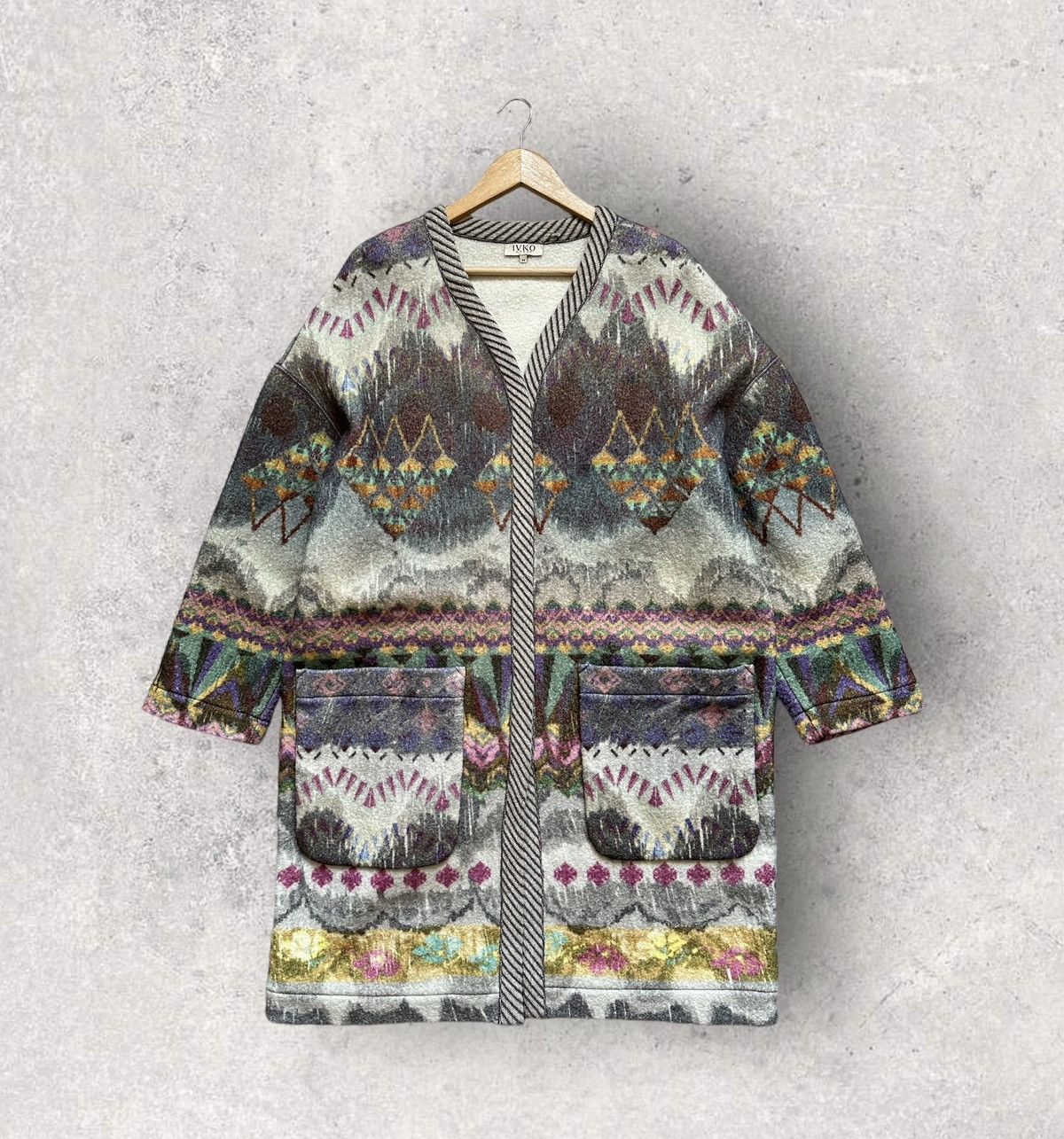 image of Cashmere Wool Ivko Womens Wool Heavy Coat All Over Print (Size Medium)