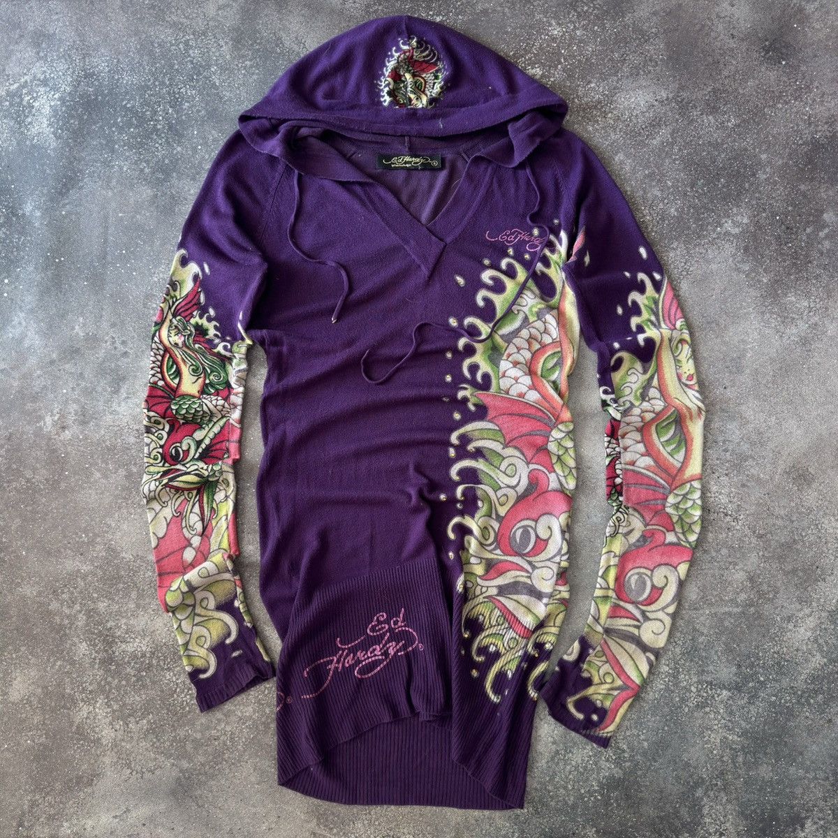 Ed Hardy Ed Hardy Y2K Vintage Iconic Tattoo Long Hooded Top Size M / US 6-8 / IT 42-44 - 1 Thumbnail