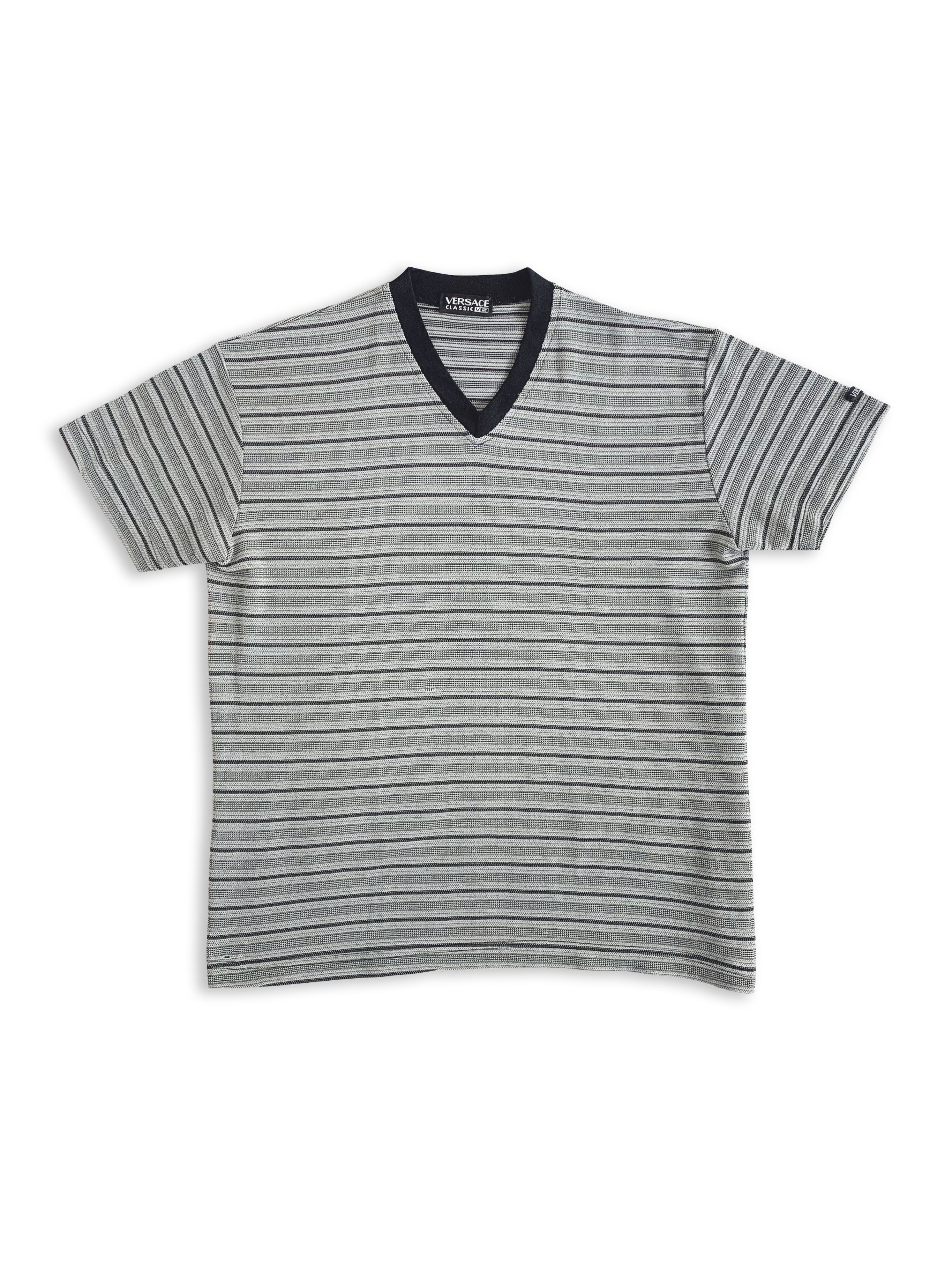 Versace Vintage 90s VERASCE CLASSIC V2 T shirt Tee V Neck Striped Size US M / EU 48-50 / 2 - 1 Thumbnail