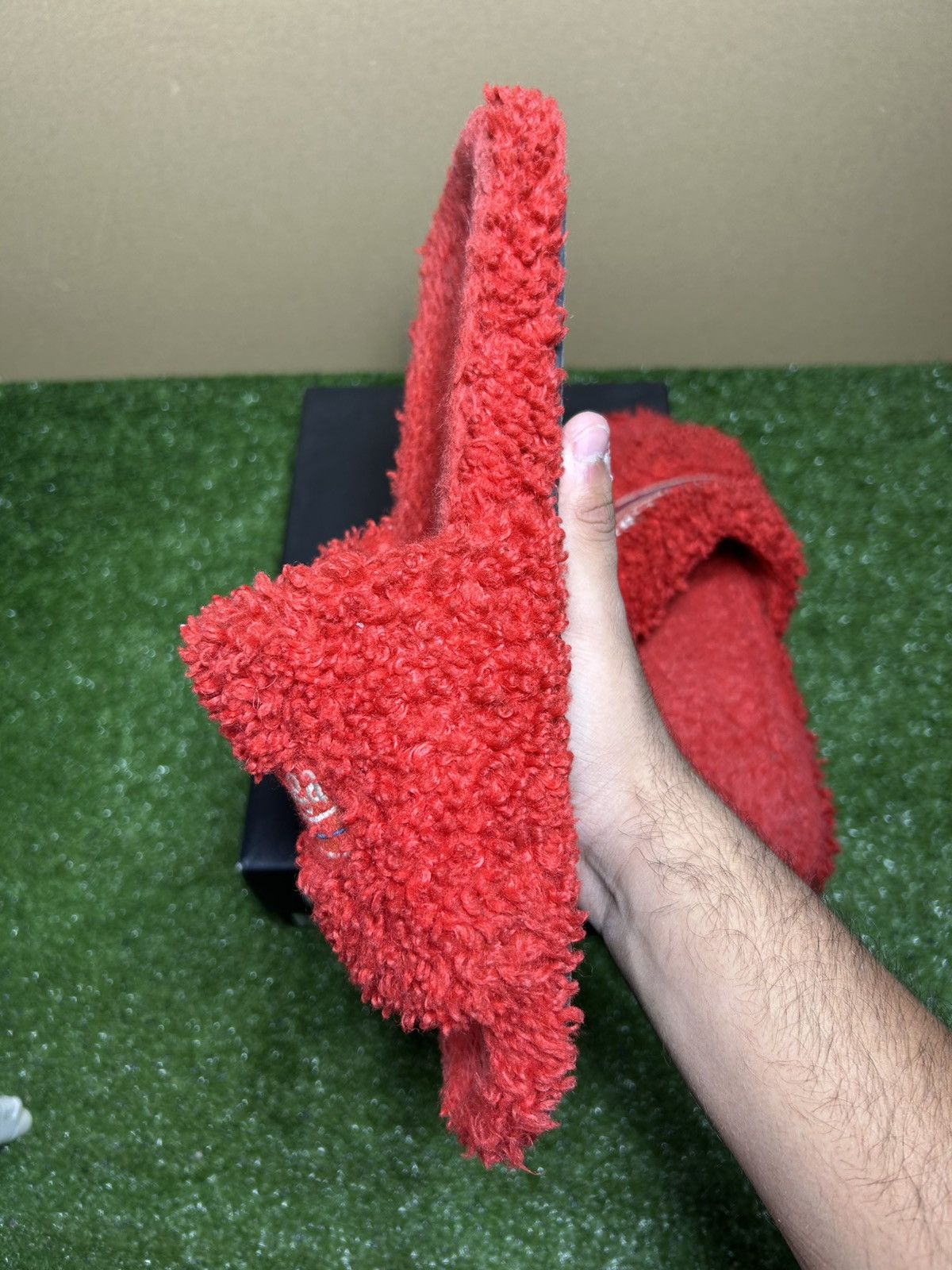 Balenciaga furry slides red
