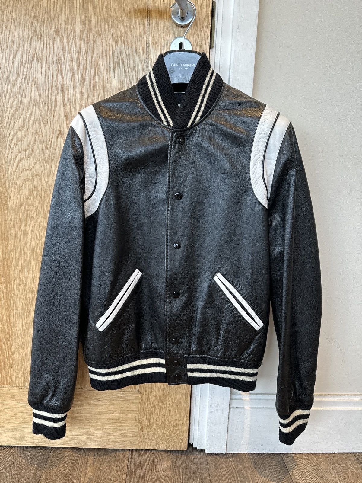 image of Saint Laurent Paris Full Leather Teddy in Black, Men's (Size Medium)