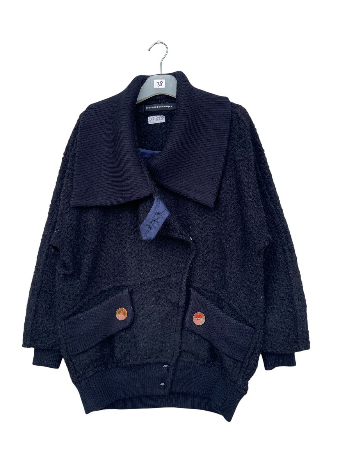 Issey Miyake Mercibeaucoup Black Textured Knit Shawl Collar Jacket Size US M / EU 48-50 / 2 - 2 Thumbnail