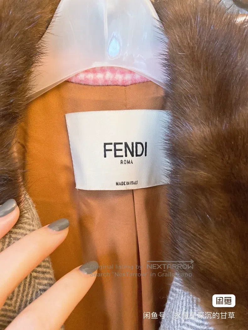 Fendi Fendi Pink wool classic women's long coat with mink fur co Size L / US 10 / IT 46 - 7 Thumbnail