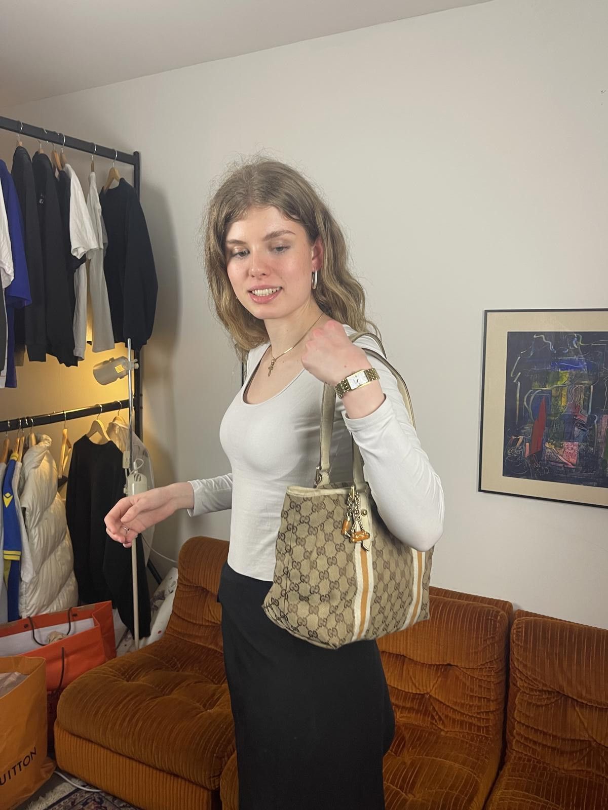 Gucci Gucci - Beige Monogram Tote Bag with White Stripes Size ONE SIZE - 6 Thumbnail