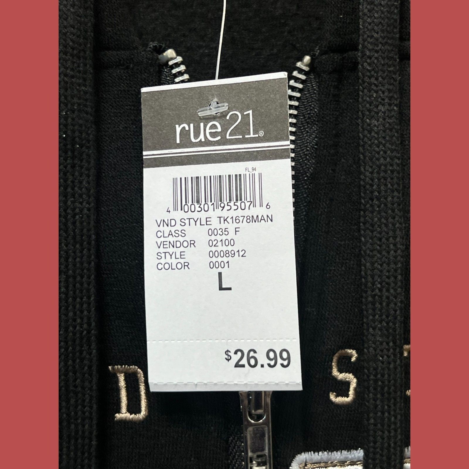 rue21 Rue 21 - Men's Long Sleeve Hooded Sweatshirt - Black - Large Size US L / EU 52-54 / 3 - 8 Thumbnail