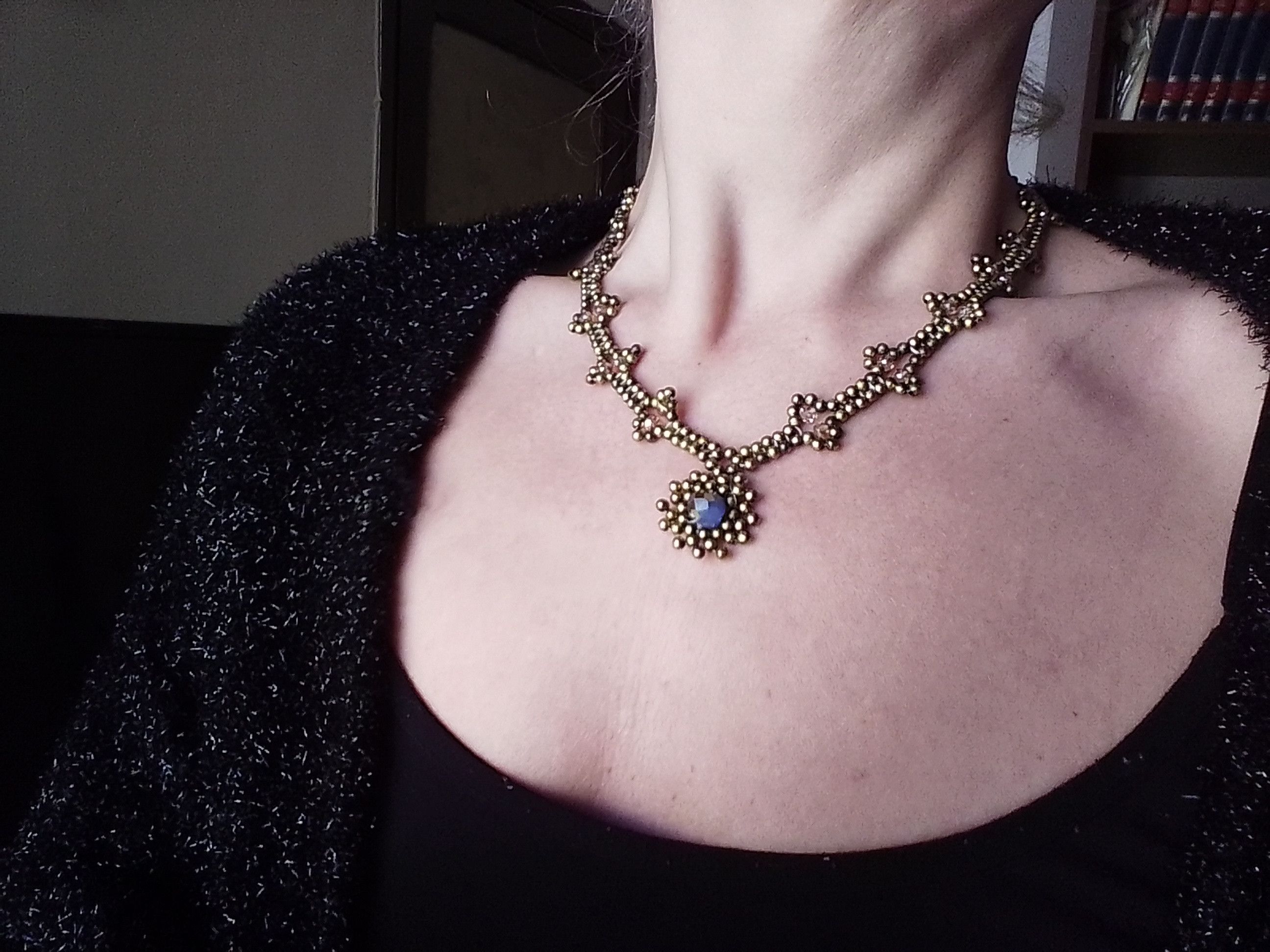 Handmade Necklace Vintage Brass Blue Crystal Pendant Elegant Pattern Size ONE SIZE - 11 Thumbnail