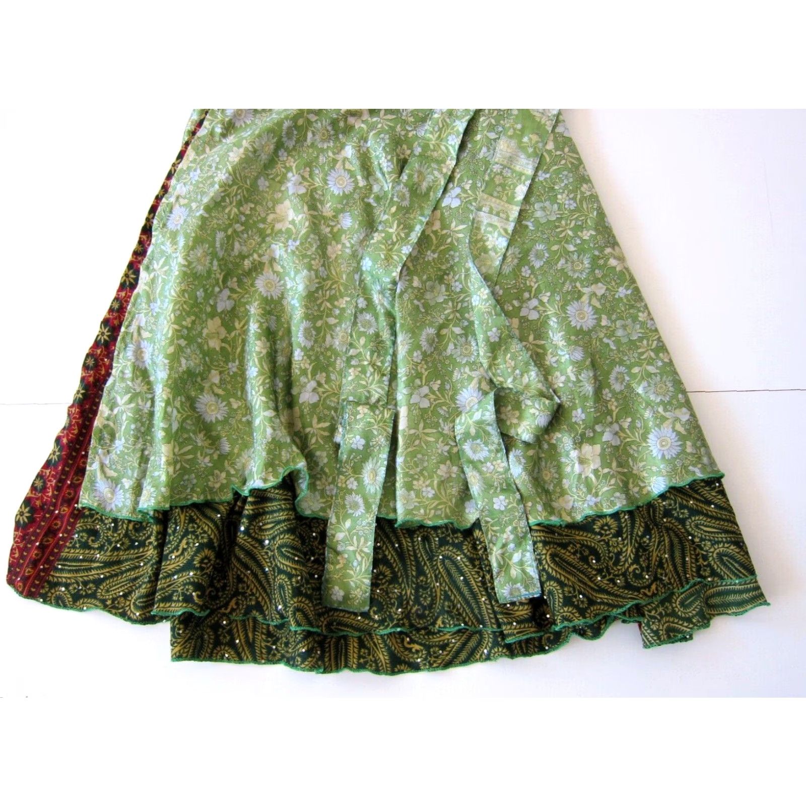 Pinko Wevez Wrap Skirt L Green Midi Silk Rayon Floral Womens Large Size 36" / US 14 / IT 50 - 6 Thumbnail