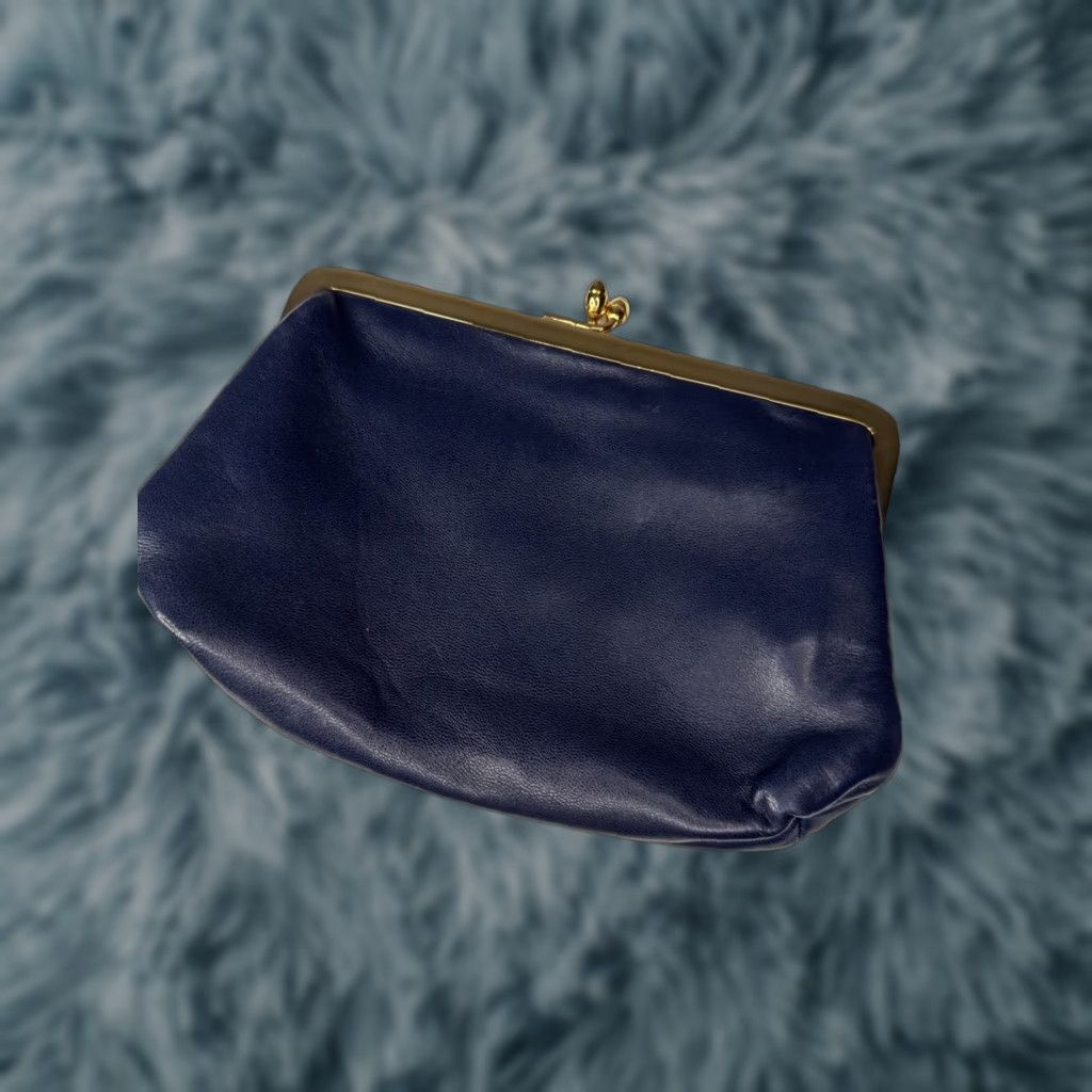 Vintage Peggy Daven Palm Beach Florida Navy Blue Leather Gold Accent Coin Purse Clutch Women Beach Coin Purse Palm Gold Accessories Navy Blue Size ONE SIZE - 1 Thumbnail