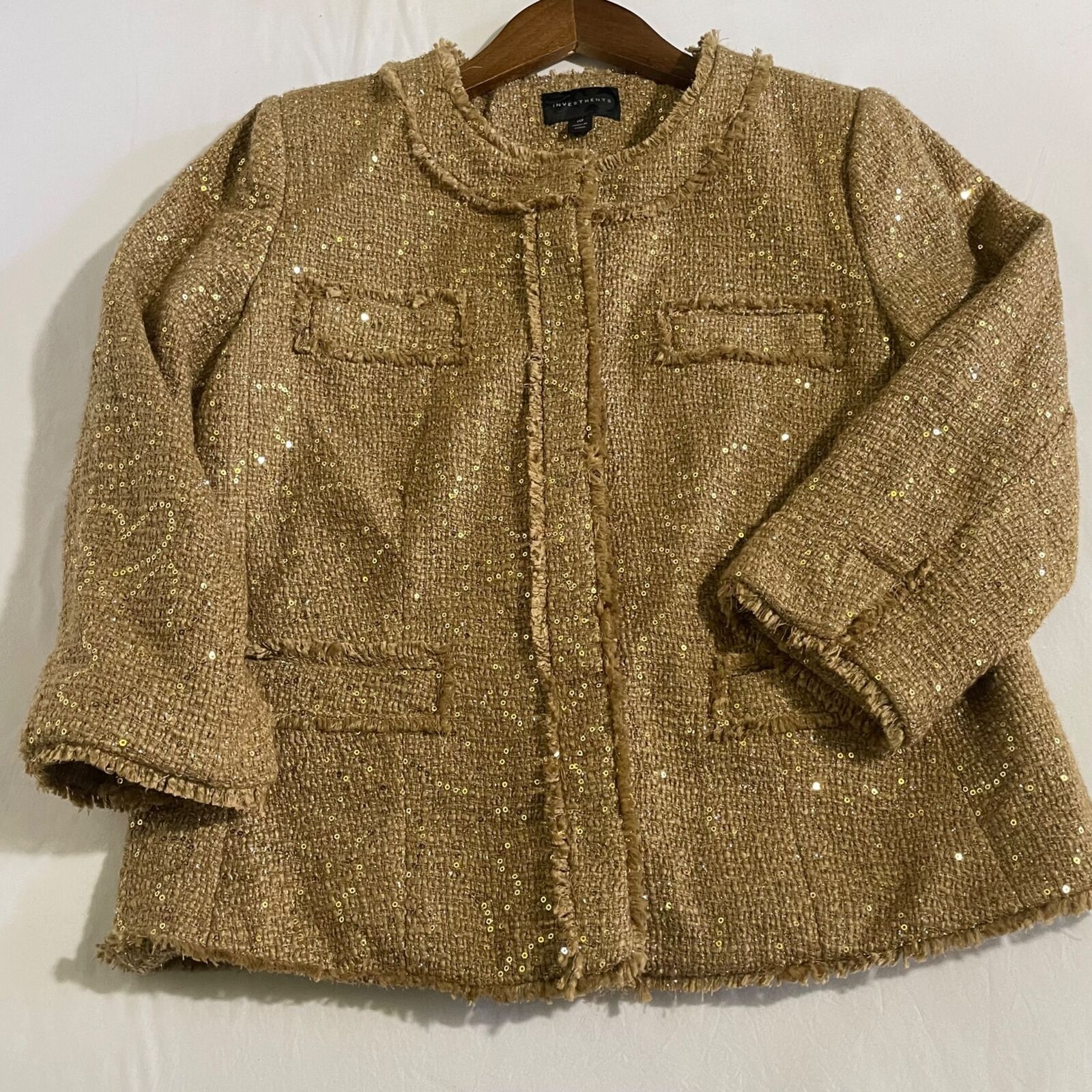 Other Investments Gold Sequin Blazer Jacket Fringe Trim New 10 Size L / US 10 / IT 46 - 6 Thumbnail