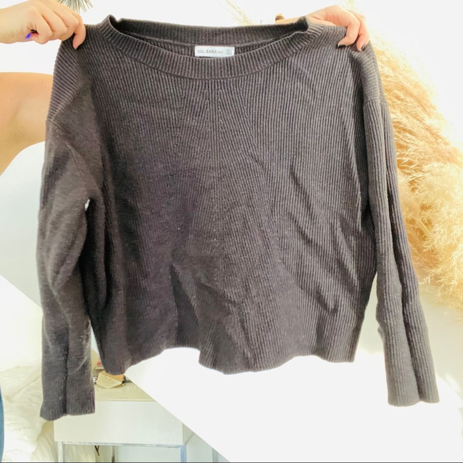 Zara ZARA Crew Neck Grey Pullover Chunky Knit Cozy Rib Sweater S Size S / US 4 / IT 40 - 4 Thumbnail