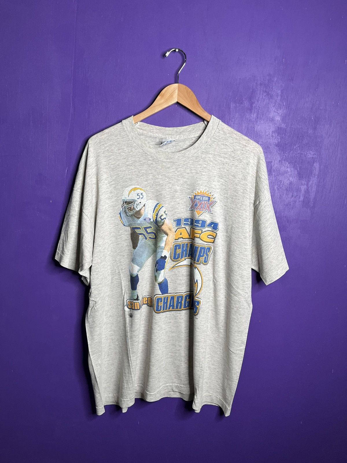 image of Nfl x Salem Vintage 1994 Salem San Diego Chargers Junior Seau T-Shirt in Grey, Men's (Size XL)