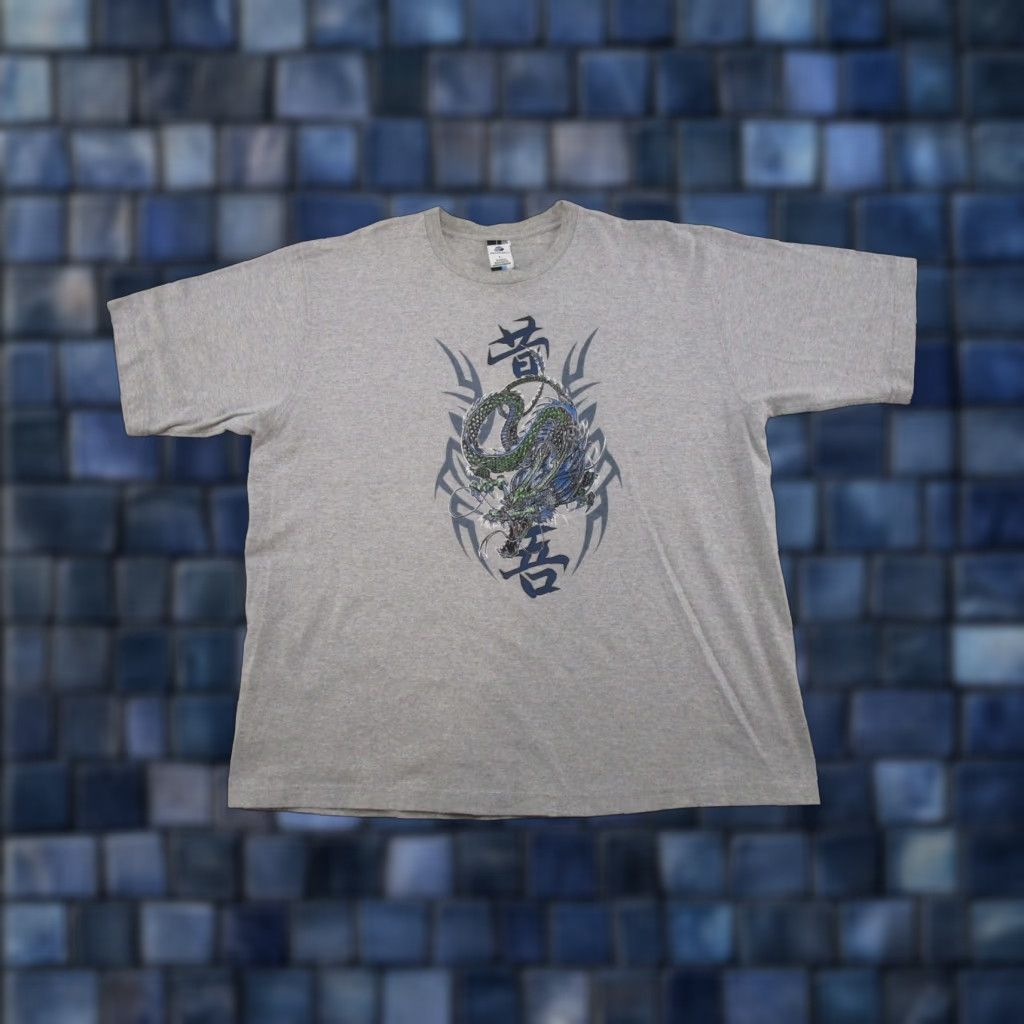 Vintage VINTAGE Phys.Sci. Mens Shirt Gray Graphic Raised Chinese Dragon Crew Neck Short Sleeve L Skater Grunge 2000s Size US L / EU 52-54 / 3 - 1 Thumbnail