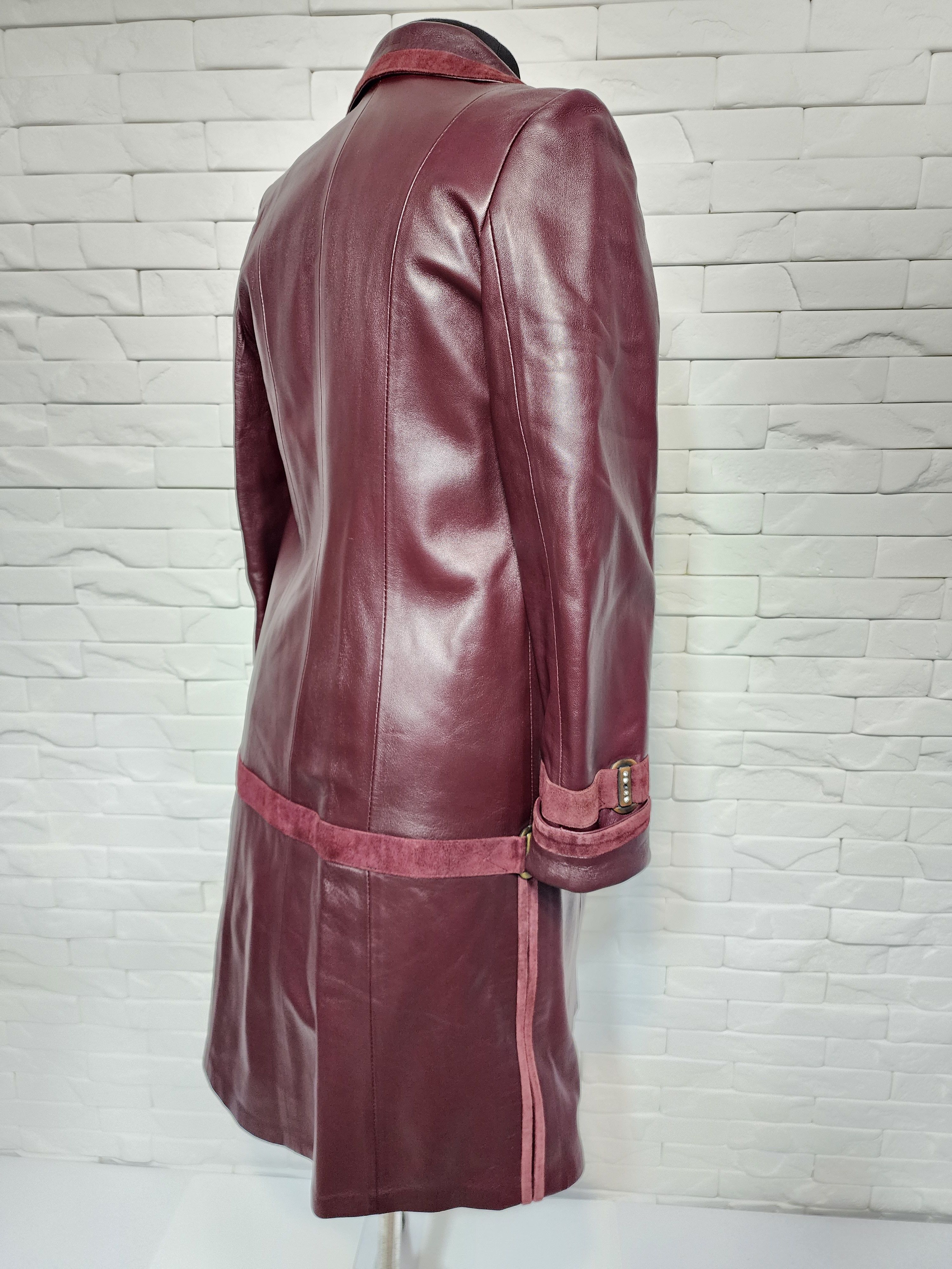 Genuine Leather Burgundy Leather Trench Coat: Women's Long Raincoat Size M / US 6-8 / IT 42-44 - 6 Thumbnail