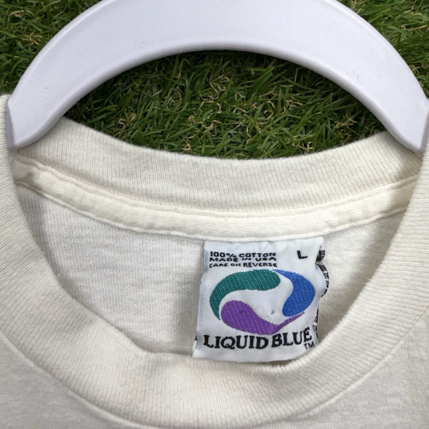 Liquid Blue VINTAGE Grateful Dead Jerry Garcia Shirt Mens Large Liquid Blue 90s AOP Short Sleeve Crew Neck Cotton Beige 90s Music Memorial Gift Mens Size US L / EU 52-54 / 3 - 3 Thumbnail