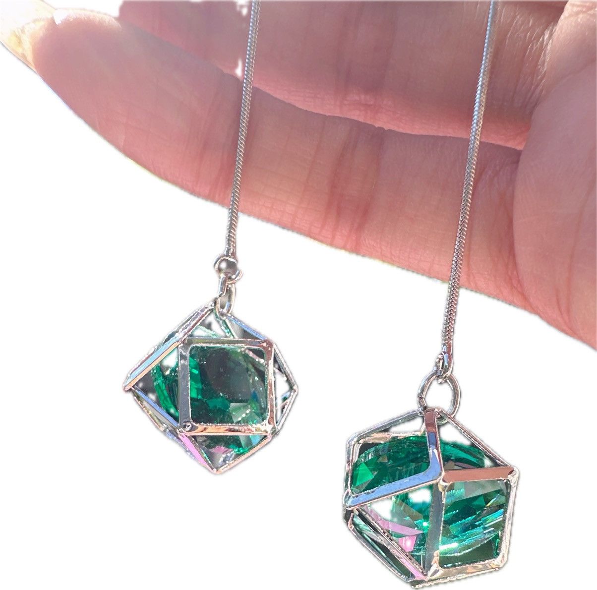 Guess Guess Earrings green crystal in diamond shape hallowed drops Size ONE SIZE - 2 Thumbnail