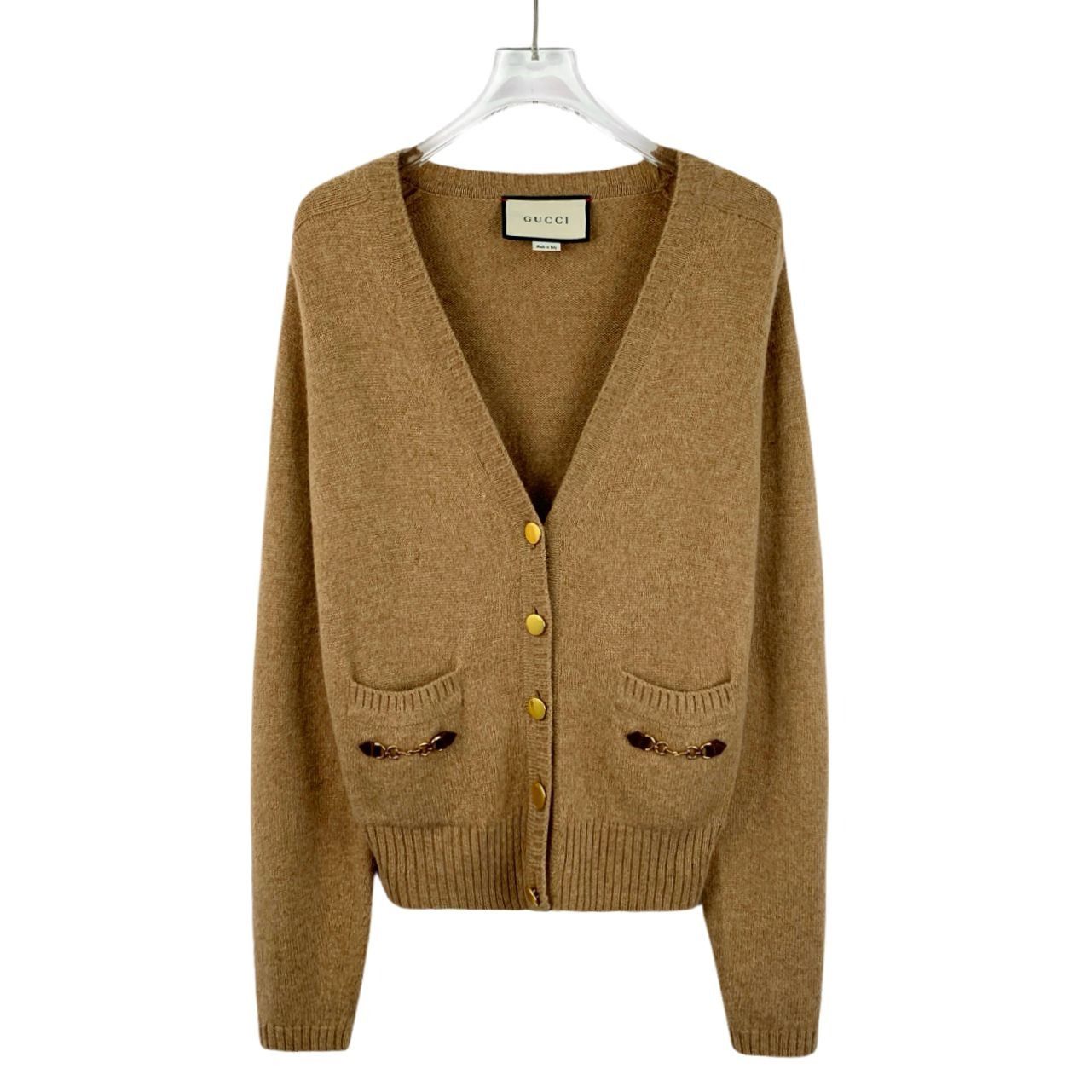 Gucci Gucci Womens Tan Cashmere V-Neck Cardigan With Gold Buttons Size S / US 4 / IT 40 - 1 Thumbnail