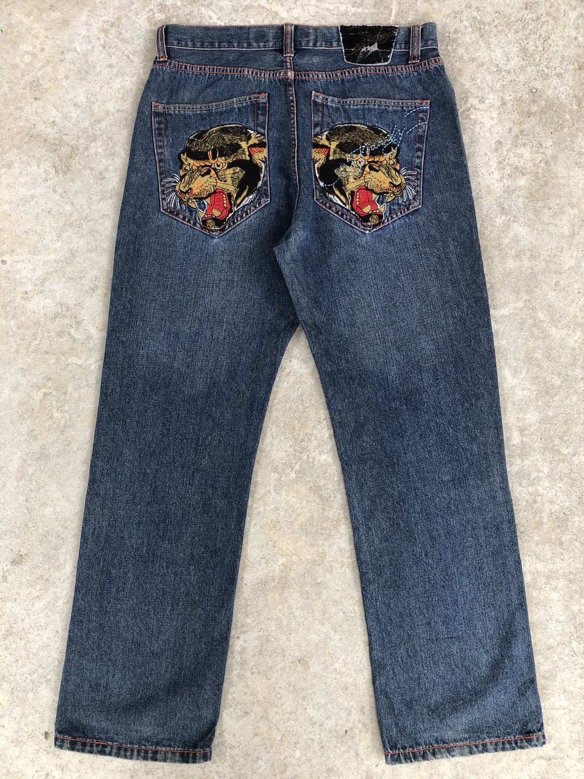 Ed Hardy Embroidered Jeans Distressed