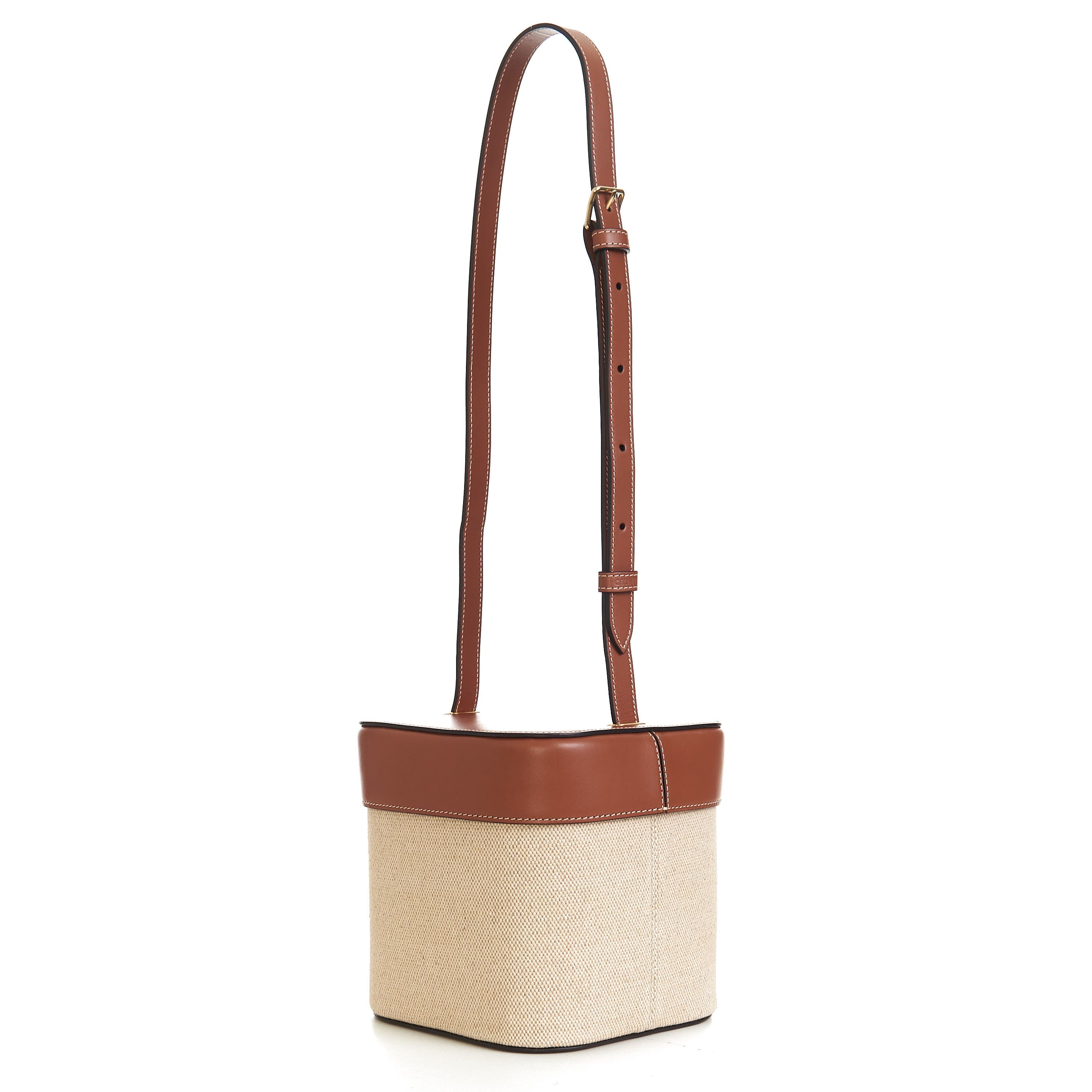 Celine Medium Box Cuir Triomphe In Natural Textile & Tan Calfskin Size ONE SIZE - 6 Thumbnail