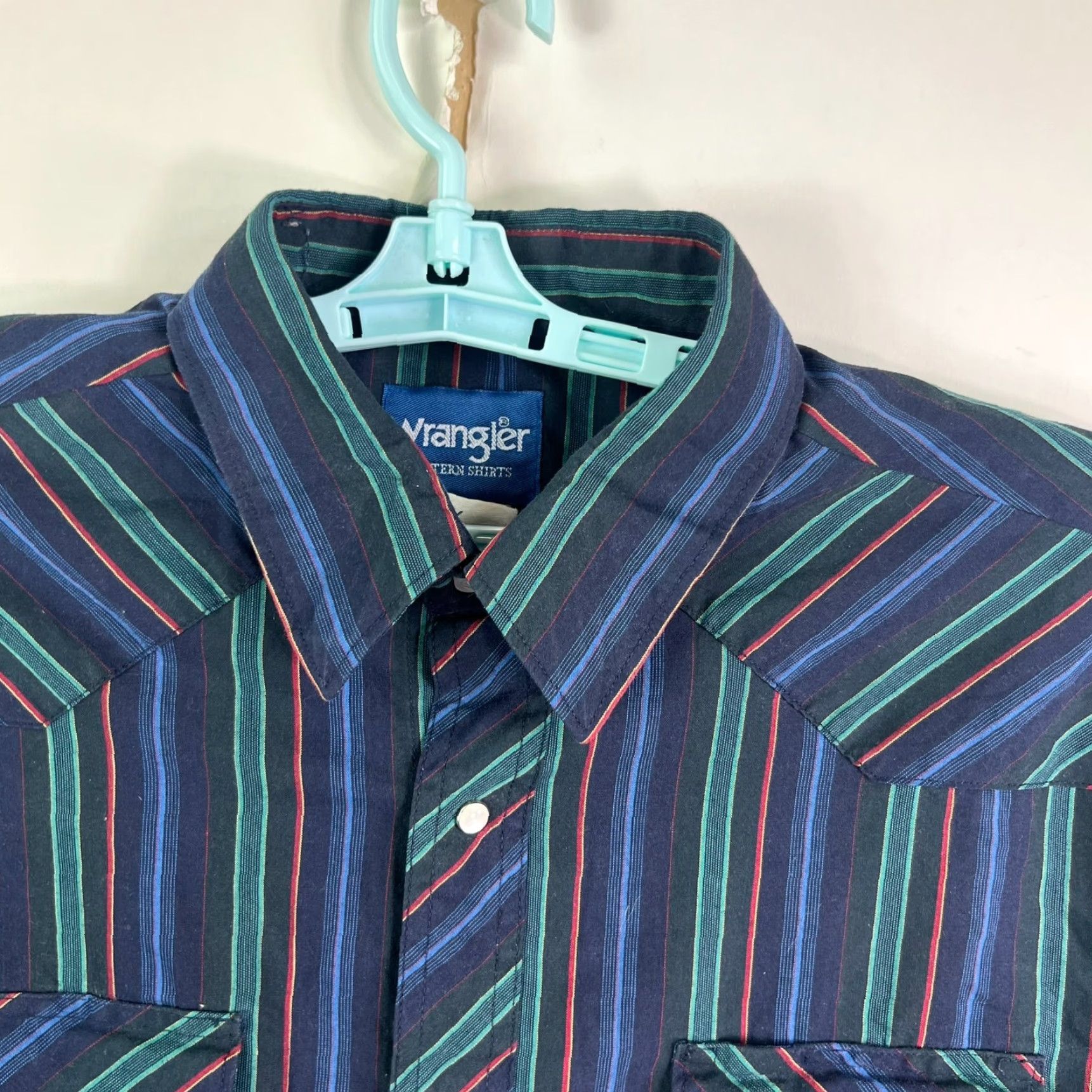 Wrangler Wrangler Western Shirt Striped Button-Up Mens XL Blue/Green Size US XL / EU 56 / 4 - 3 Thumbnail