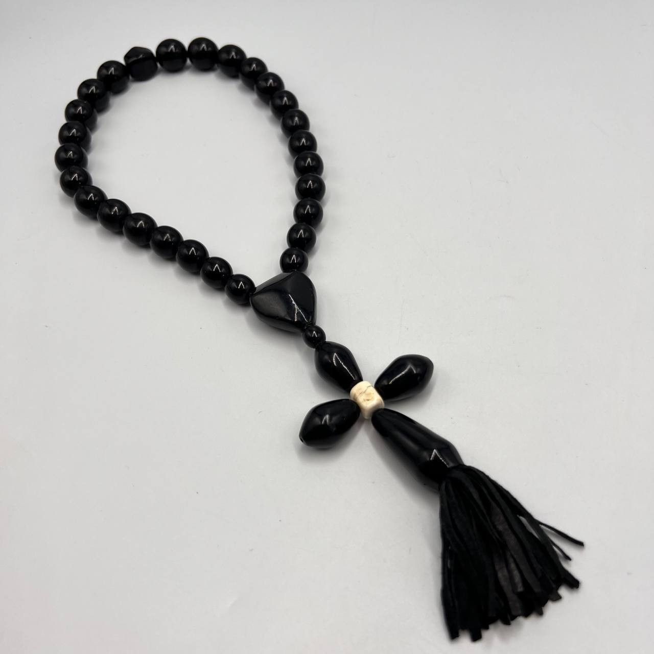 Vintage 1980 Vintage Handmade Ebonite Rosary Carved Pendant Cross Size ONE SIZE - 2 Thumbnail