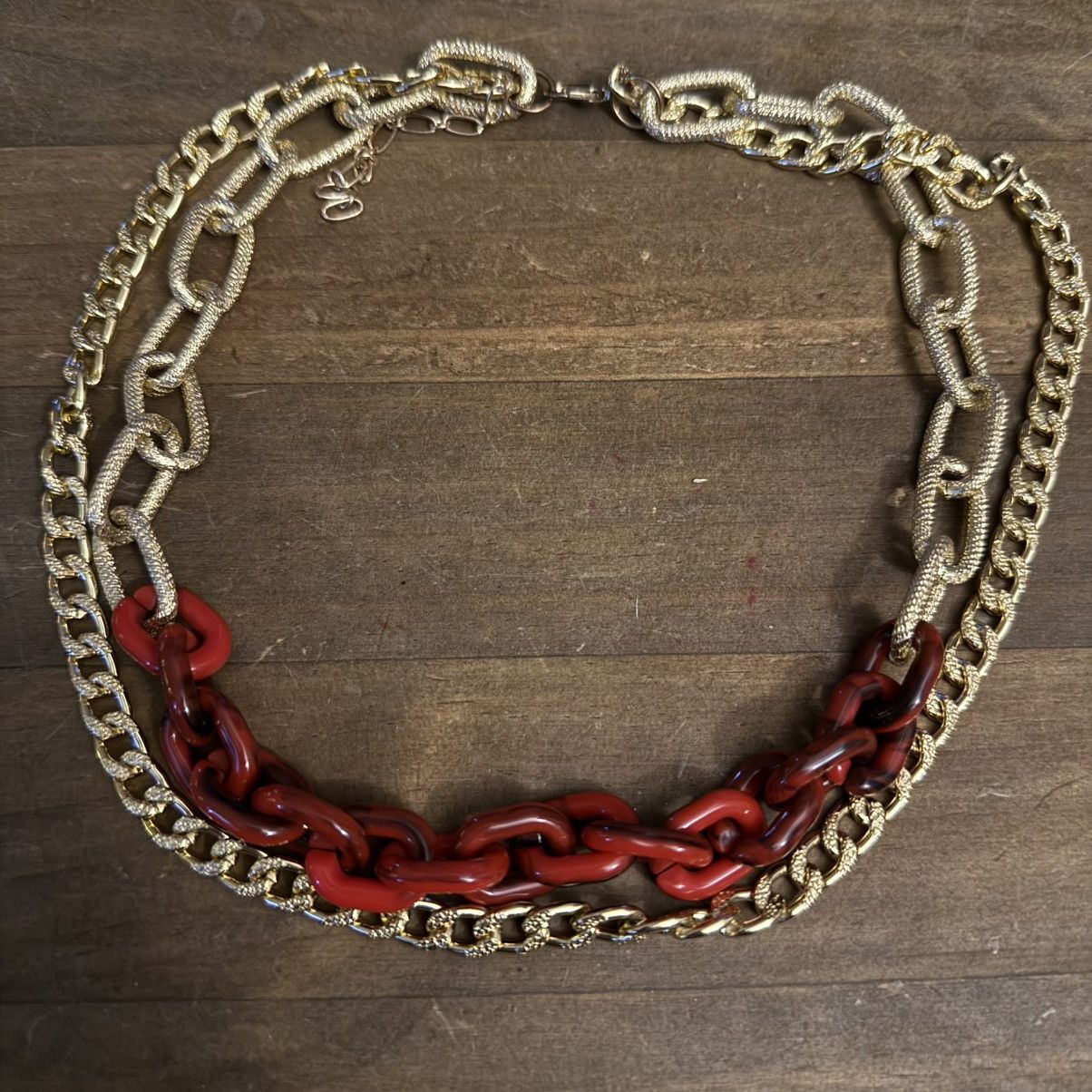 Other Chunky double layered red and gold link chain necklace Size ONE SIZE - 2 Thumbnail