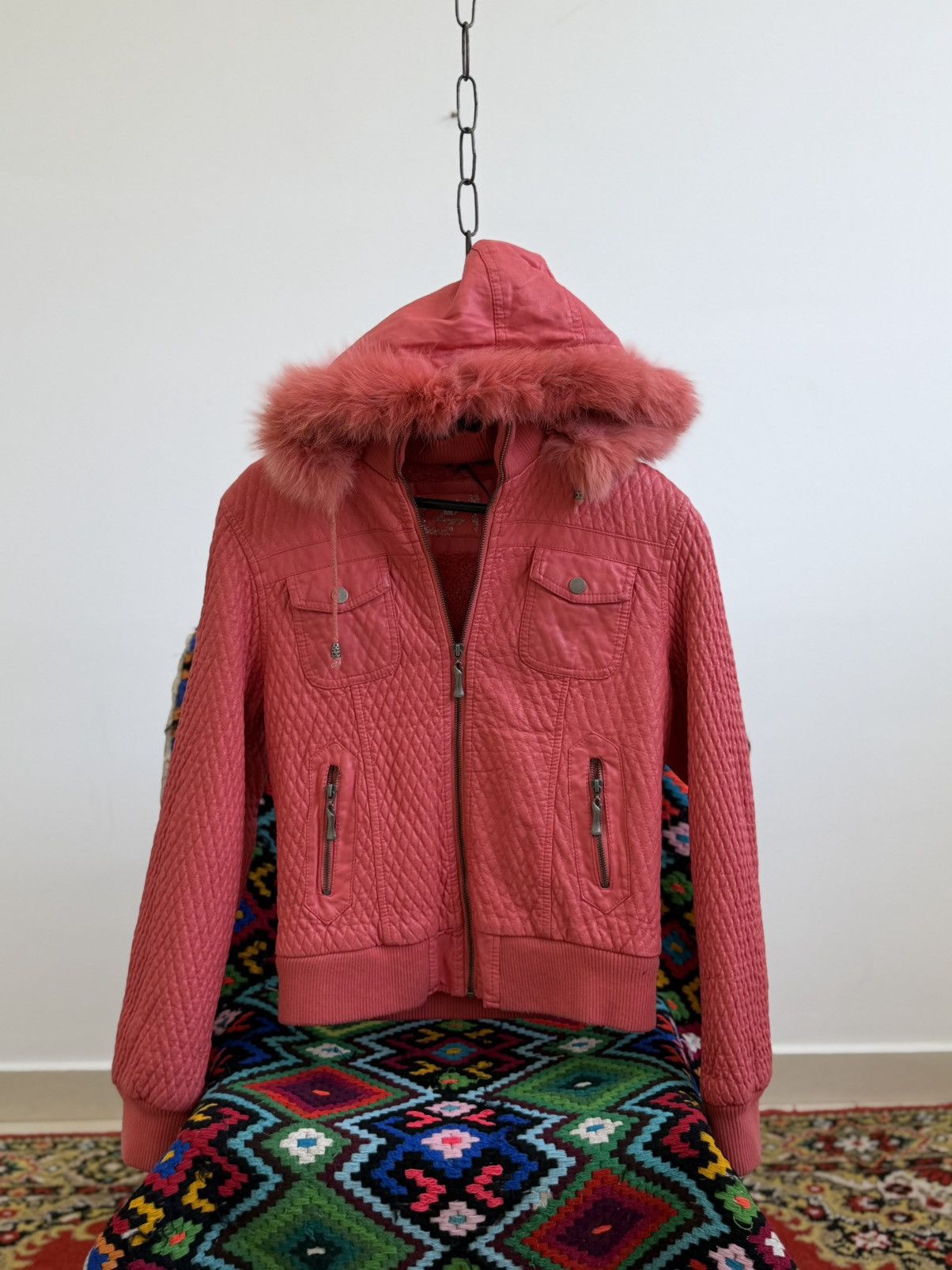 Le Grande Bleu (L.G.B.) Avant Garde Hysteric Glamour Style Fur Hood Bomber Jacket Size US S / EU 44-46 / 1 - 2 Thumbnail