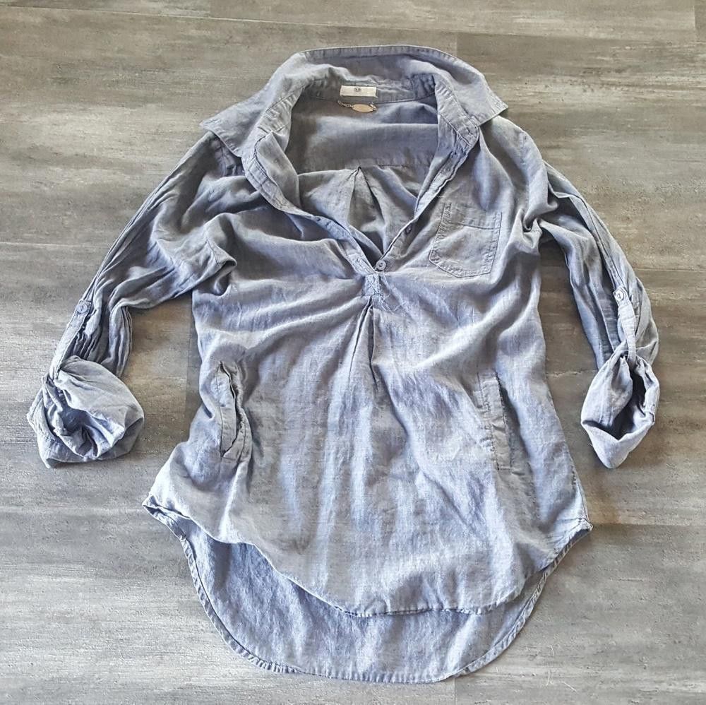 Designer Denim Pocket Detailed A&K Dressy Blouse Size M / US 6-8 / IT 42-44 - 1 Thumbnail