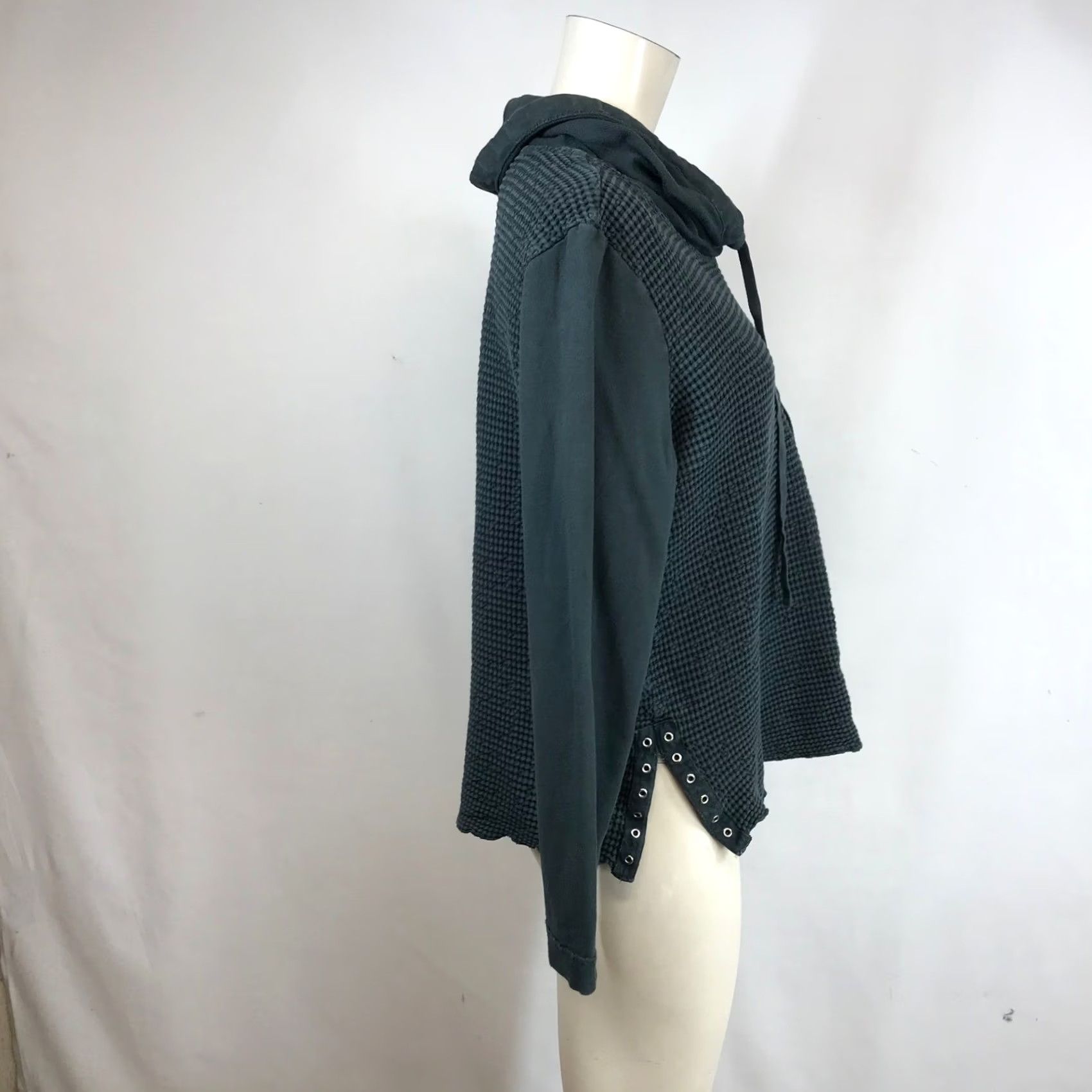 Alife Focus Casual Life Hoodie Womens Medium Dark Teal Waffle Knit Grommet Pullover Cowl Neck Mixed Media Casual Size M / US 6-8 / IT 42-44 - 4 Thumbnail
