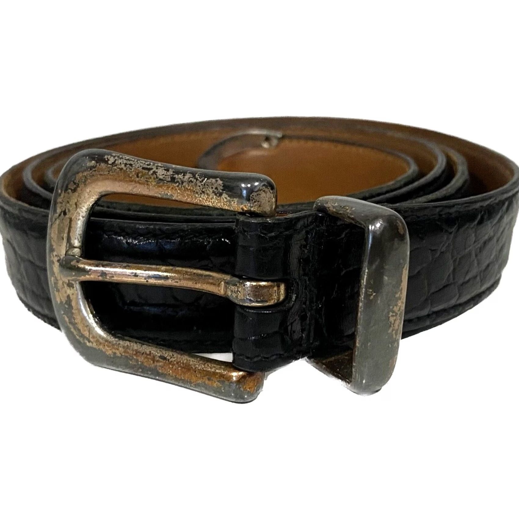 Vintage Trafalgar Belt Black Leather Croc Texture Size 40 Mens Okeechobee Brahman Size 40 - 6 Thumbnail