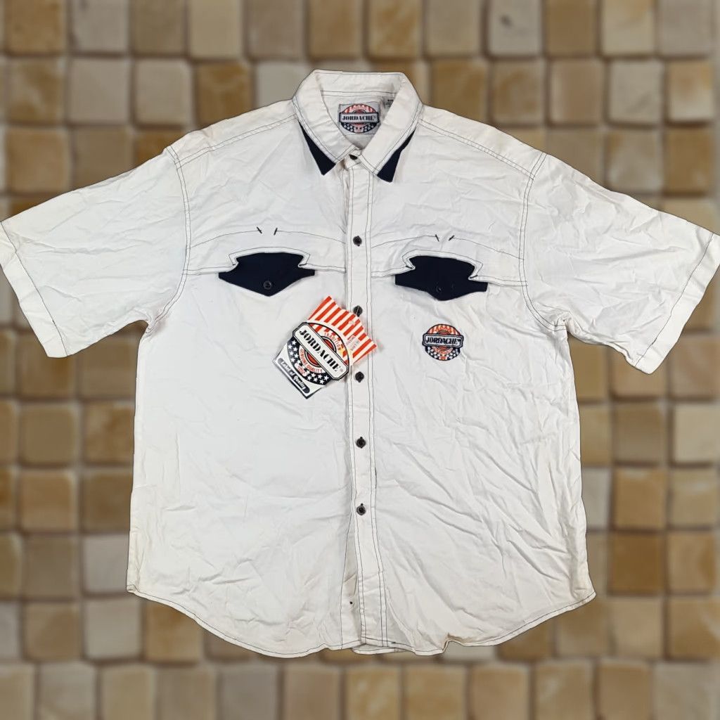 Jordache VINTAGE Jordache Western Button Up Shirt XL Womens Cowgirl 90s 80s Southwestern Cotton Canvas White Short Sleeve Collared Button-Up Size XL / US 12-14 / IT 48-50 - 1 Thumbnail