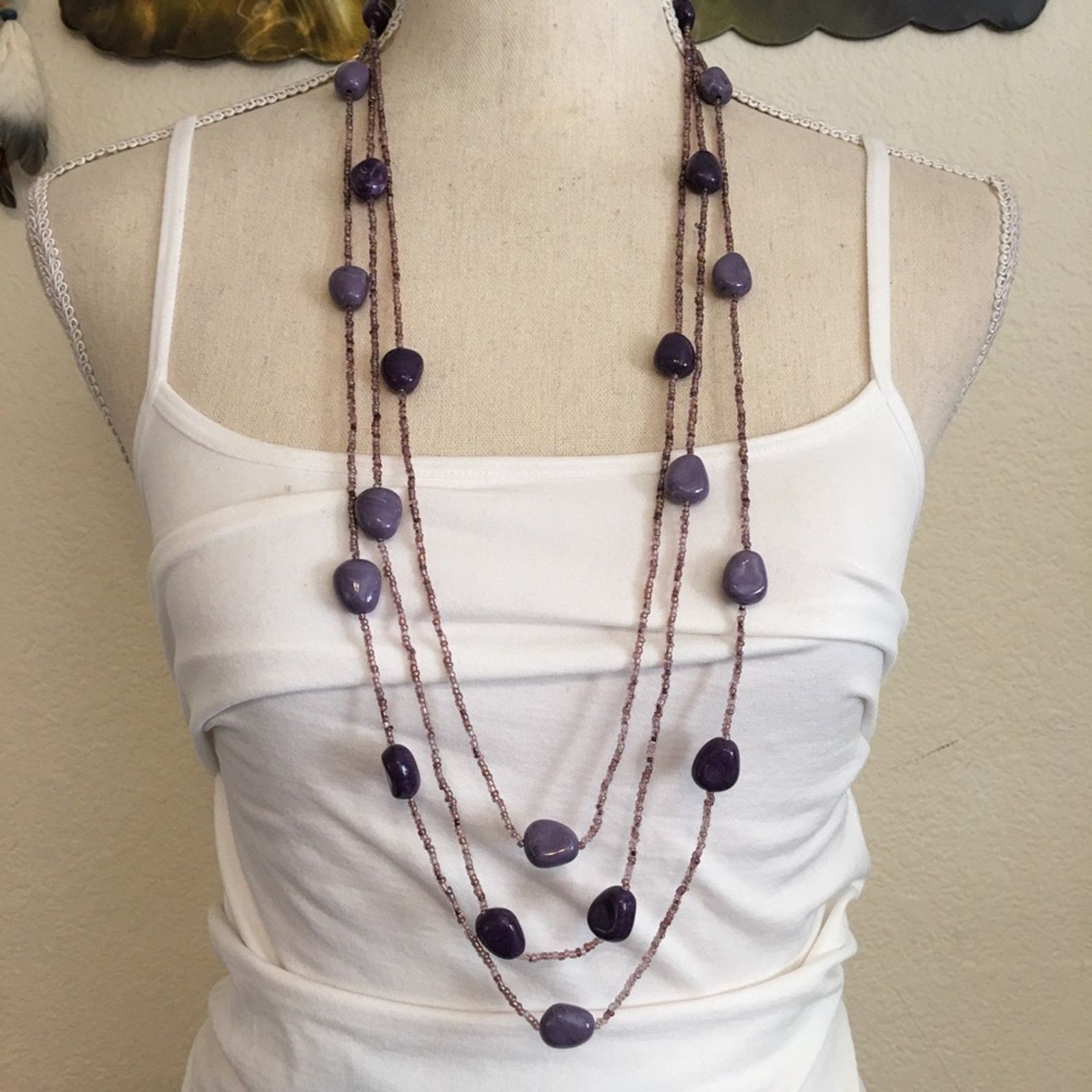 Jewelry Purple tone glass bead long layered necklace Size ONE SIZE - 1 Thumbnail