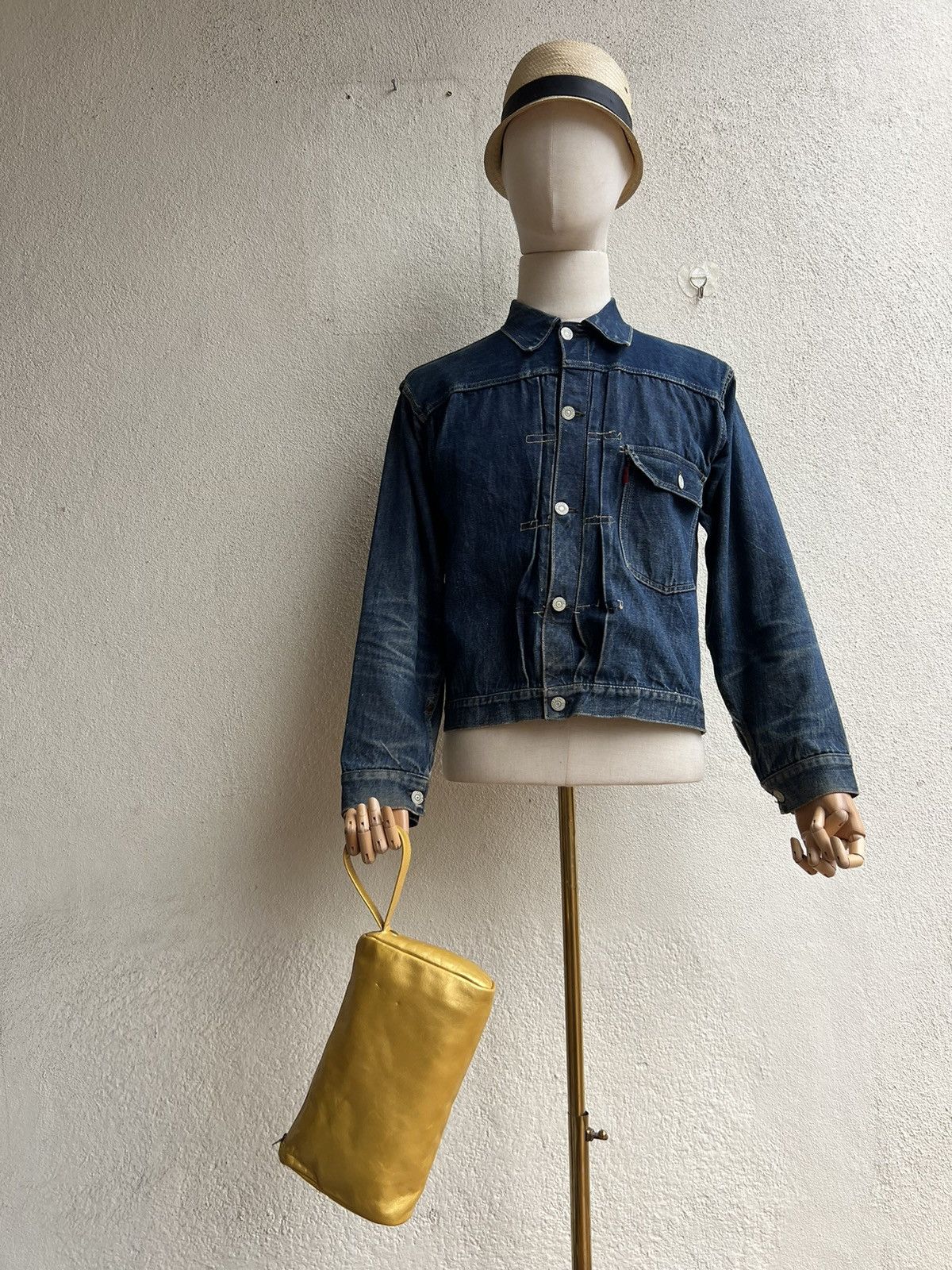 Vintage A.P.C. Patina Leather Yellow Gold Clutch Bag