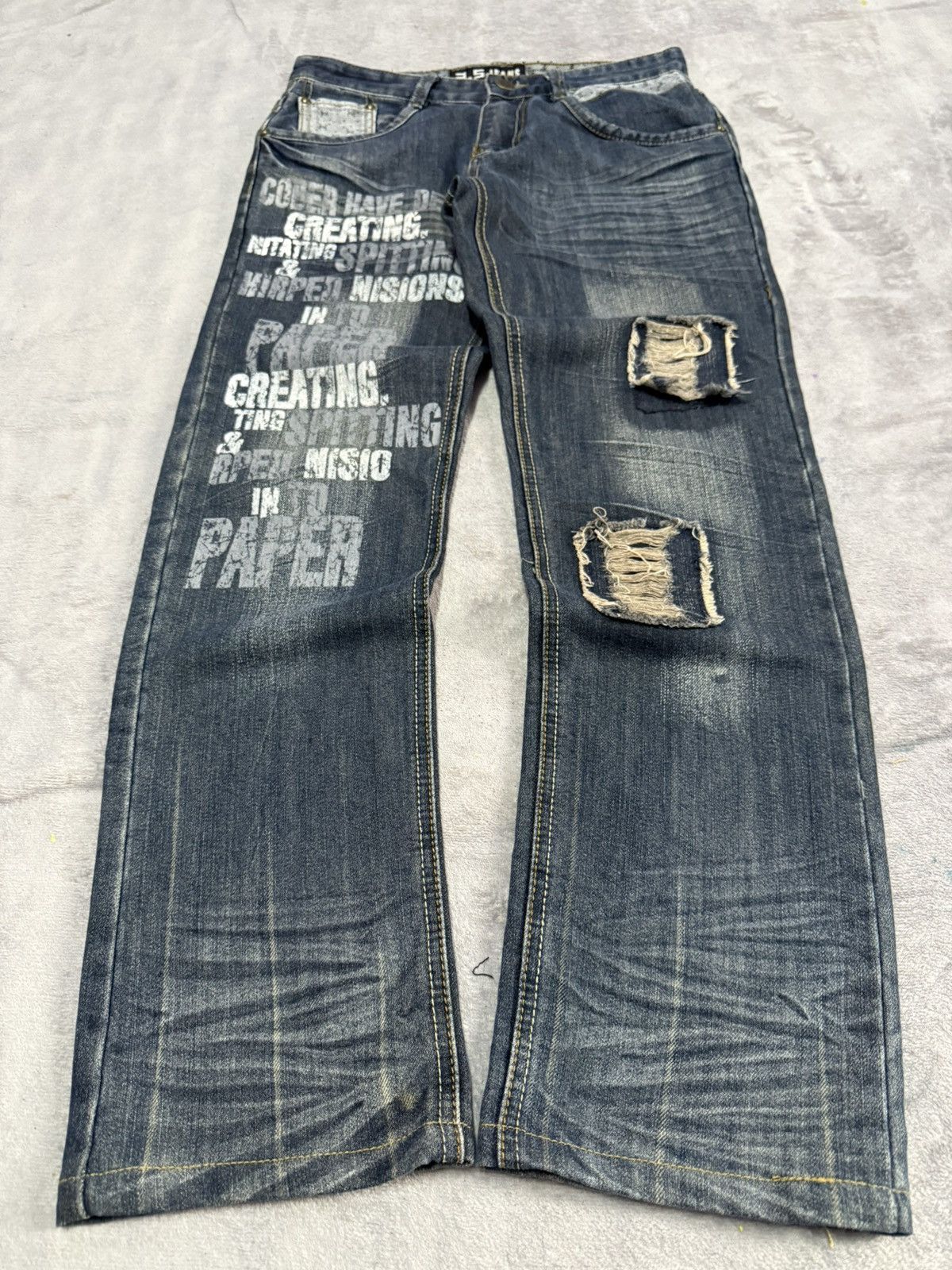 Japanese Brand × LOWBOX A.S Jeans Japan Poems Distressed Claw Mark Jeans Size US 29 - 1 Thumbnail