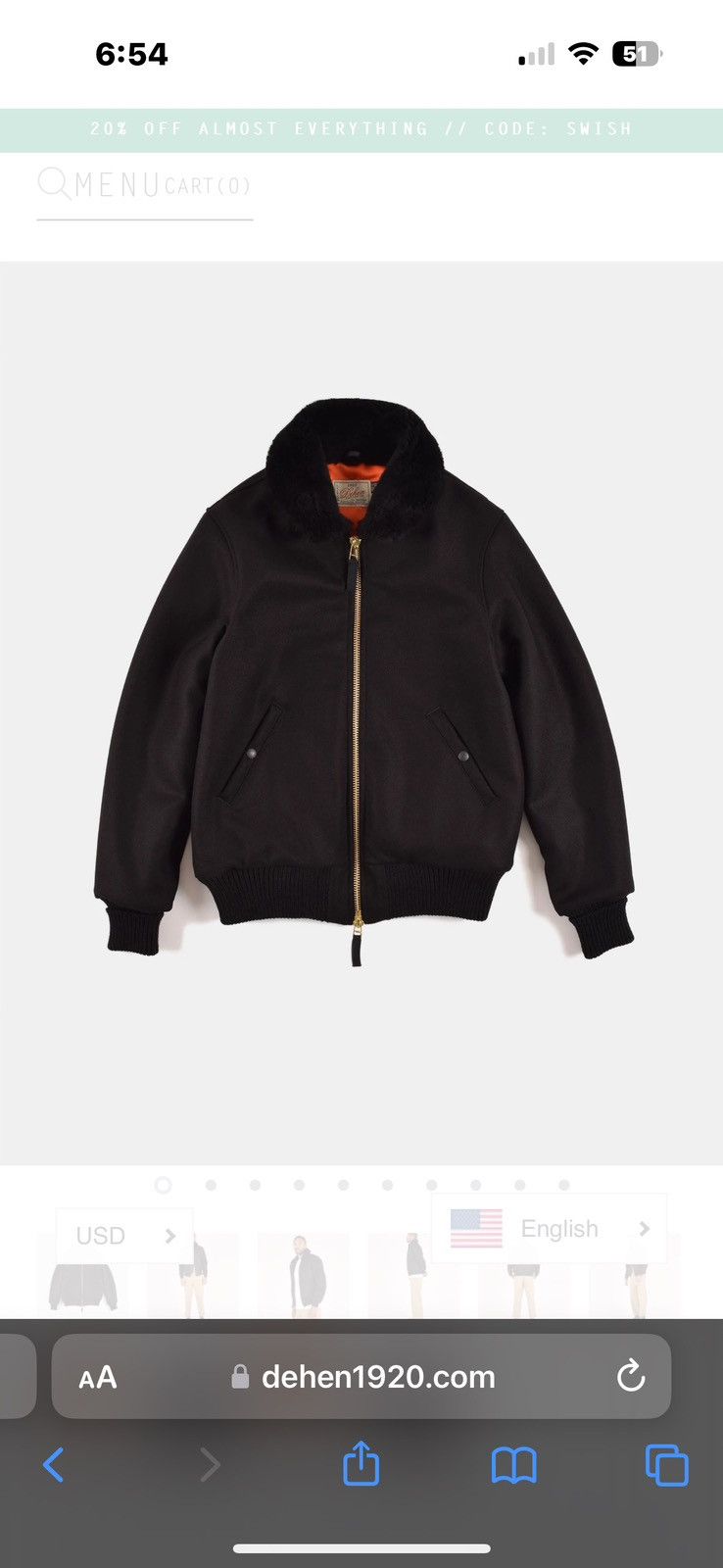 image of Dehen 1920 Flyer’S Club Jacket - Like New in Black, Men's (Size Medium)