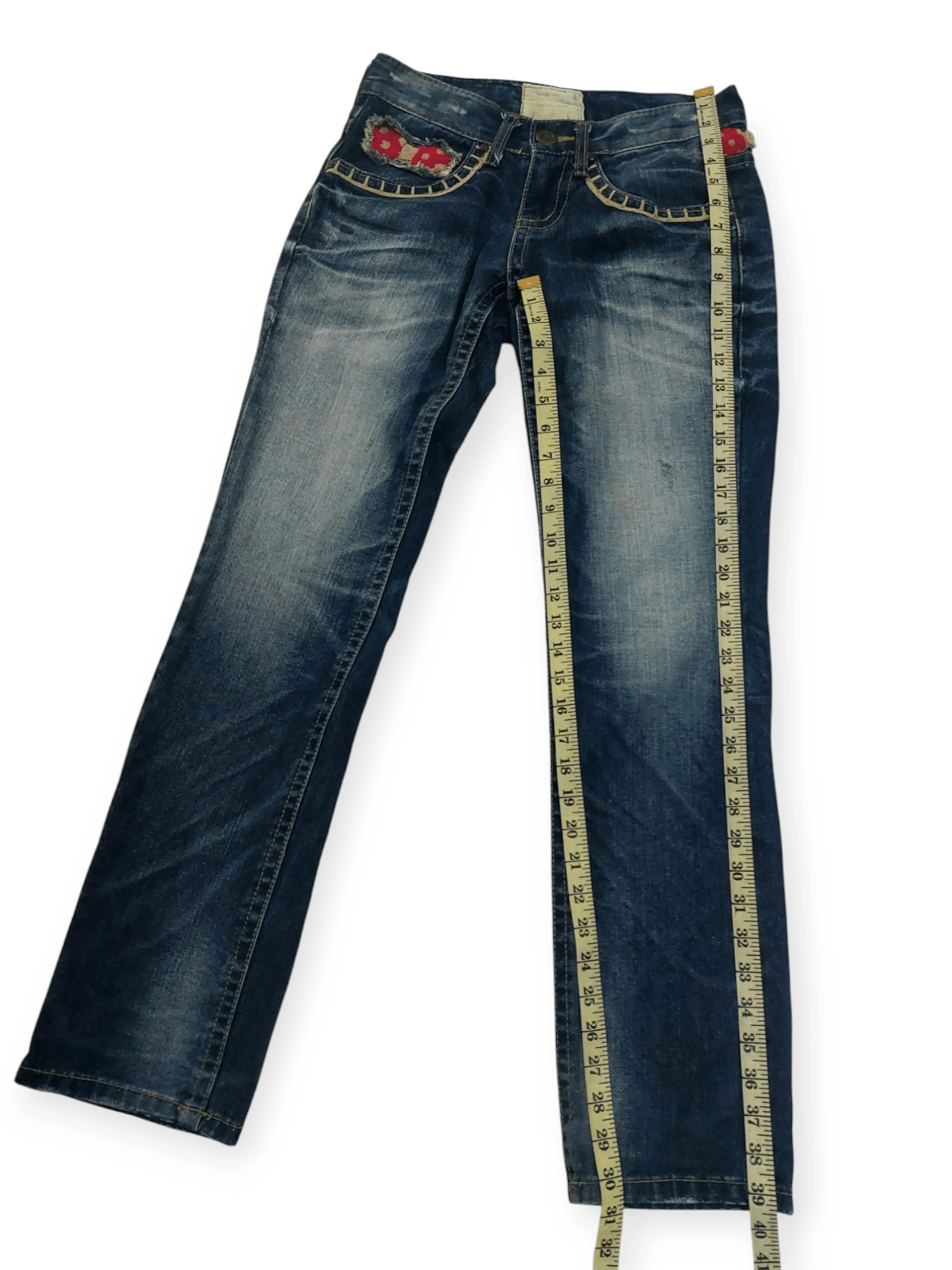 Vintage Lolita Jeans Embroidered Ribbon Mushroom Denim Size 29" - 22 Thumbnail