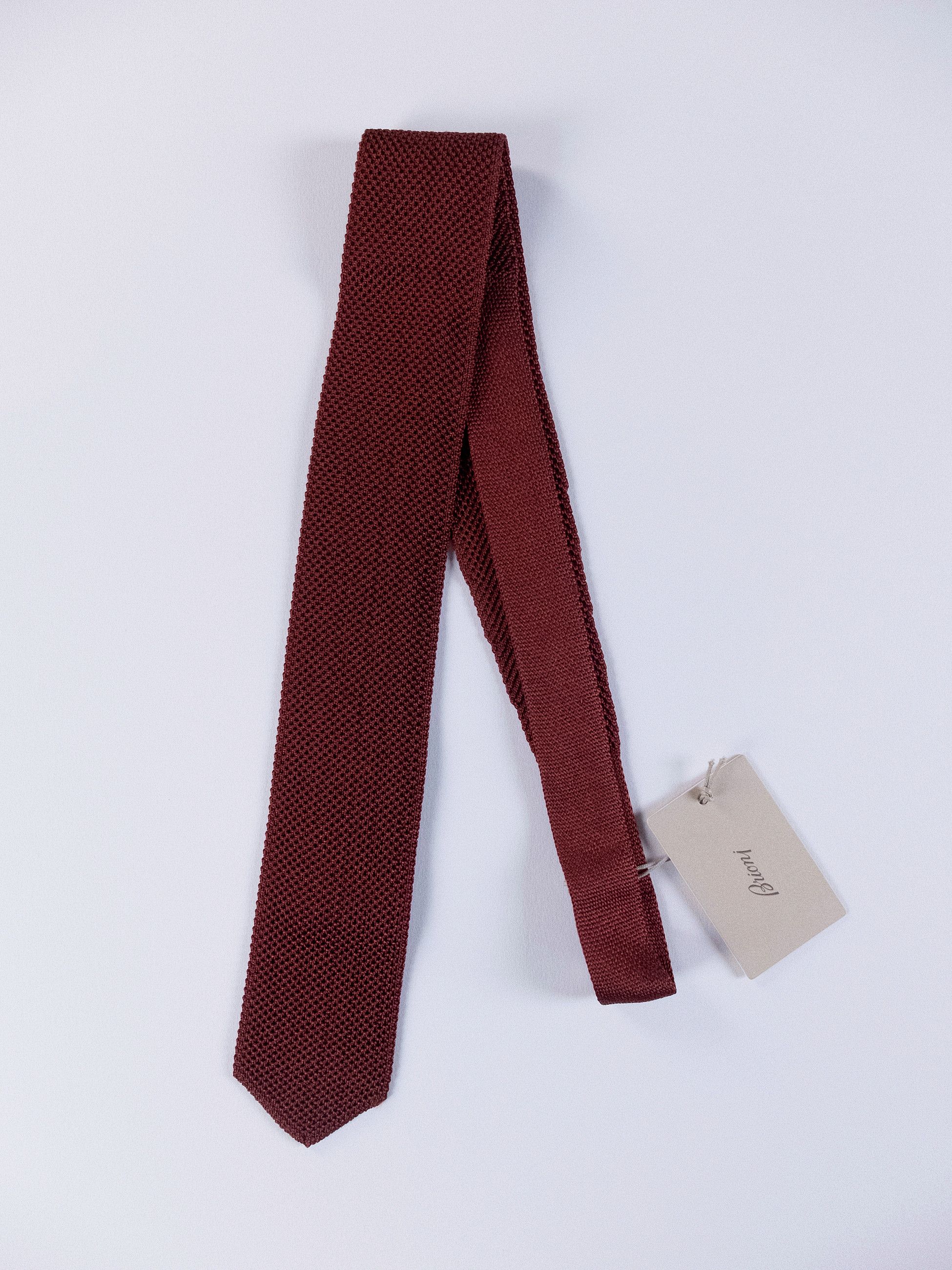 BRIONI burgundy skinny silk knit tie authentic NWT