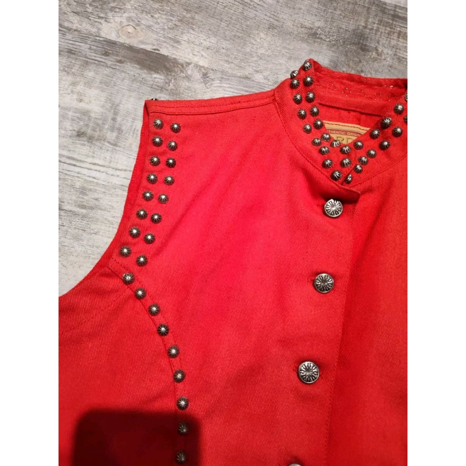 Denime VINTAGE Gordon James Denim Vest Women's Medium Red Western Rodeo Studded 80s Cowboy Sleeveless Size 32" / US 10 / IT 46 - 5 Thumbnail