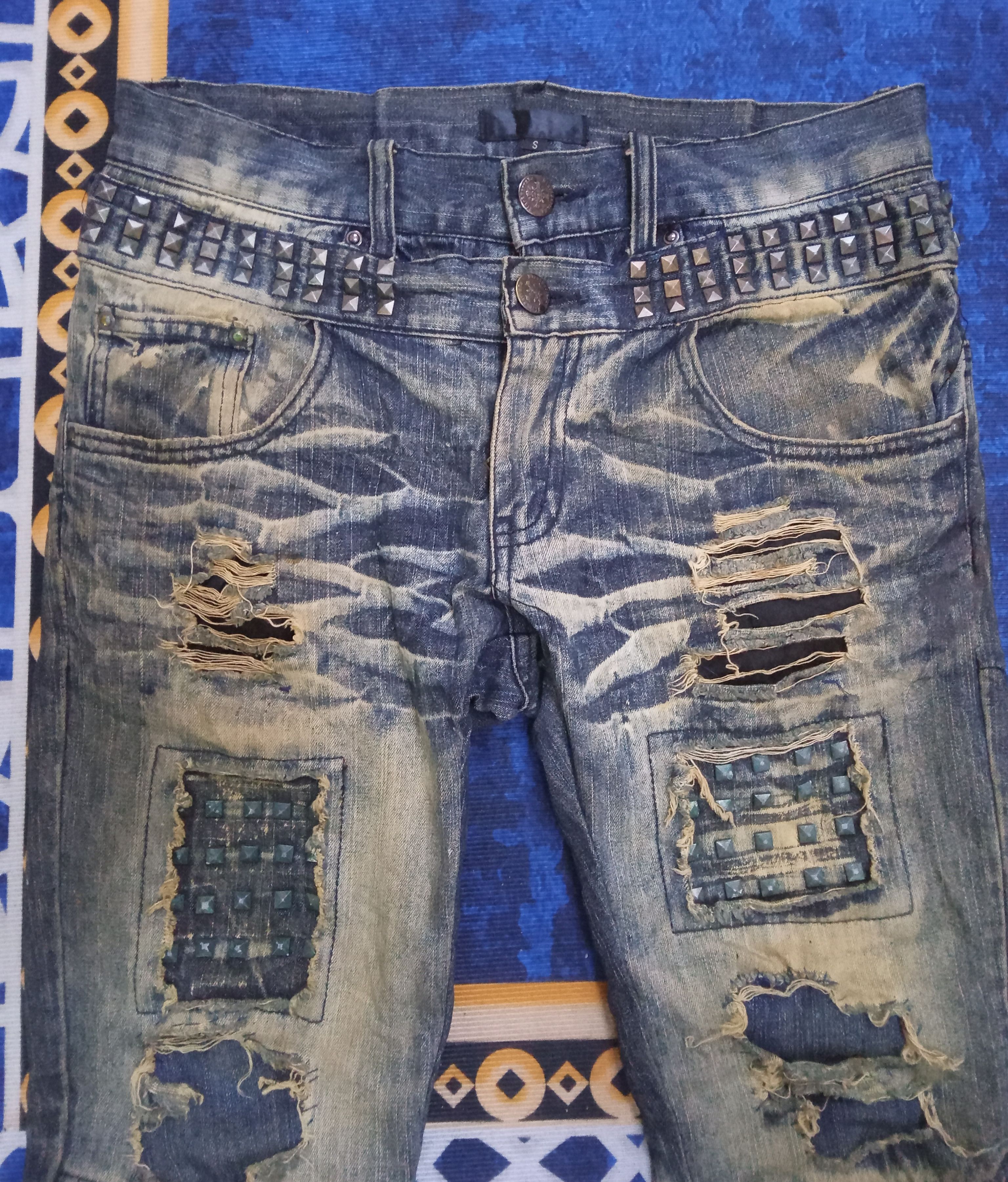 Japanese Brand Black Baccara Mud Style Distressed With Studded Flare Jeans Size US 32 / EU 48 - 7 Thumbnail