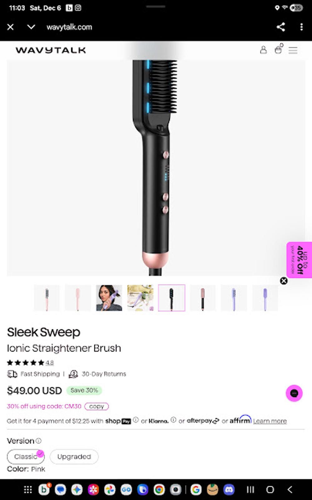 Other WavyTalk Sleek Sweep Ionic Hair Straightener Brush Size ONE SIZE - 2 Thumbnail