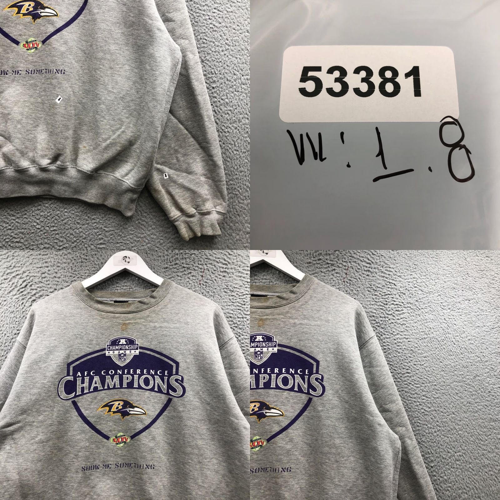 Nike VINTAGE Nike Baltimore Ravens Super Bowl XXXV Sweatshirt Mens Large Gray Crew Neck Long Sleeve 2001 L Graphic Logo Ravens 90s Retro Size US L / EU 52-54 / 3 - 8 Thumbnail