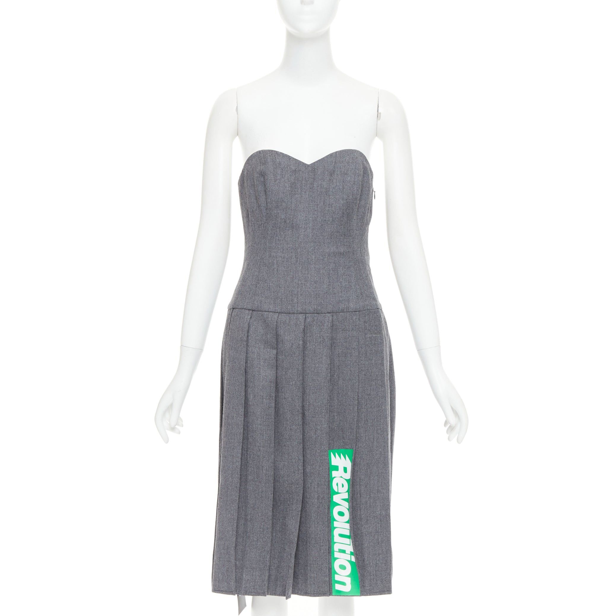 Marc by Marc Jacobs MARC BY MARC JACOBS 2008 Revolution grey wool green pleated strapless dress US2 S Size S / US 4 / IT 40 - 1 Thumbnail