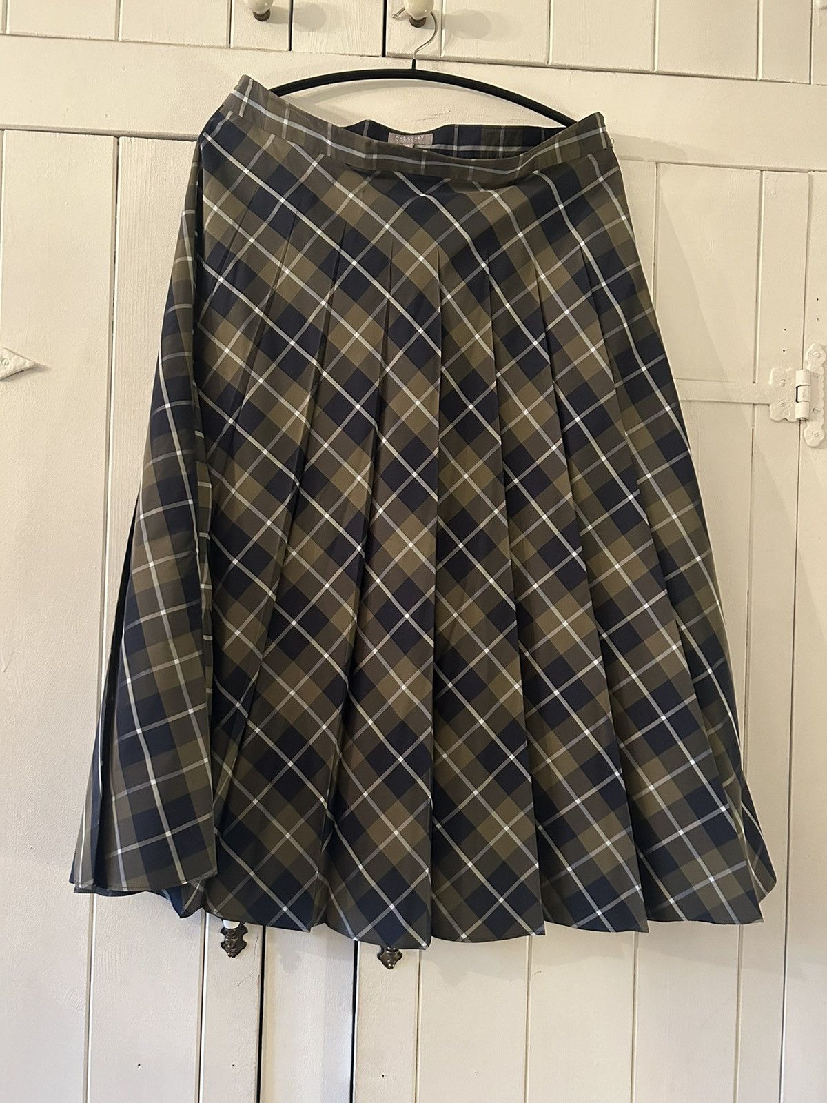 image of Margaret Howell Checked Pleated Skirt in Green, Women's (Size 32)