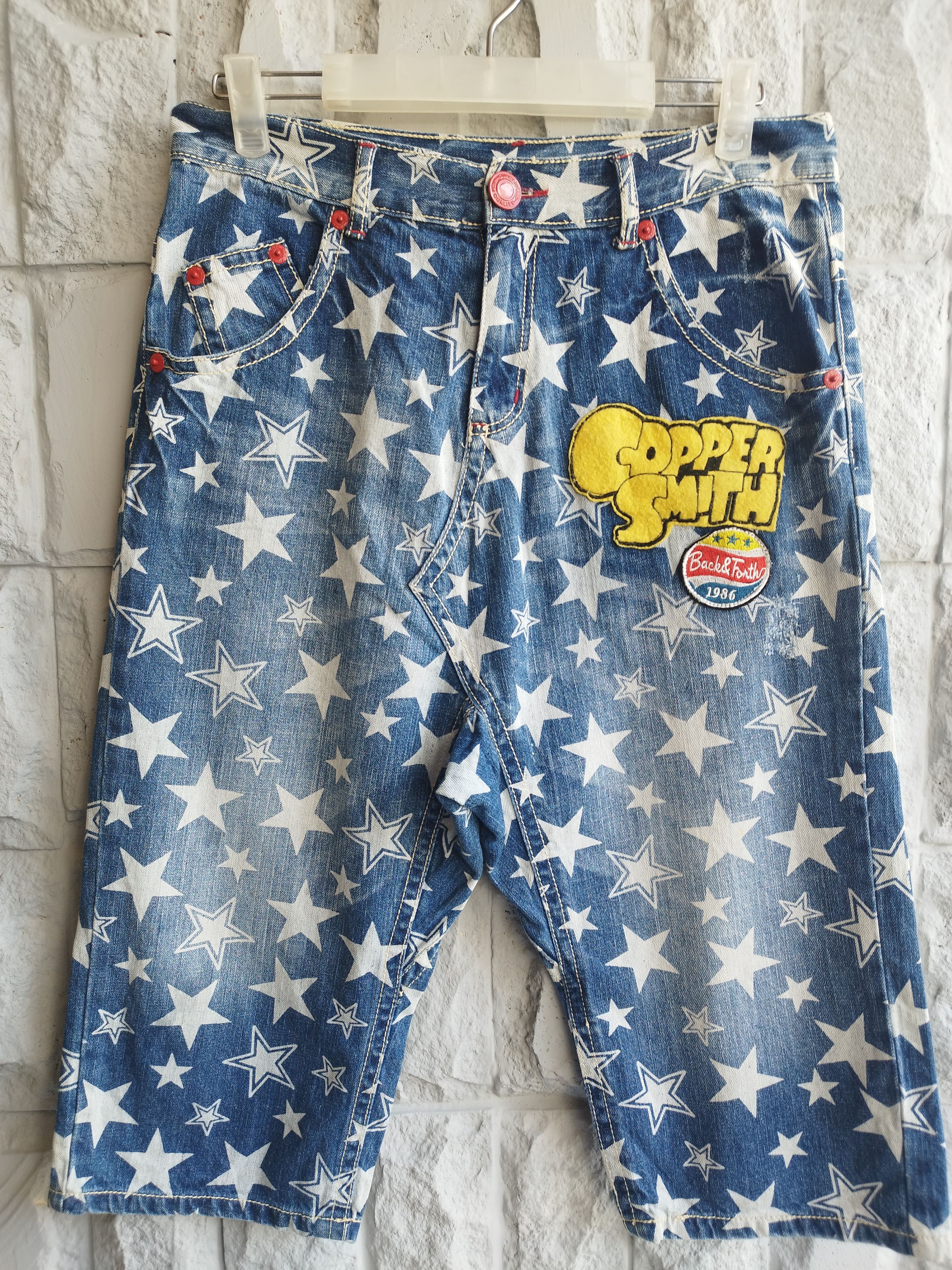 image of Vintage Copper Smith Full Print Star Cropped Pant in Blue Wash, Men's (Size 31)