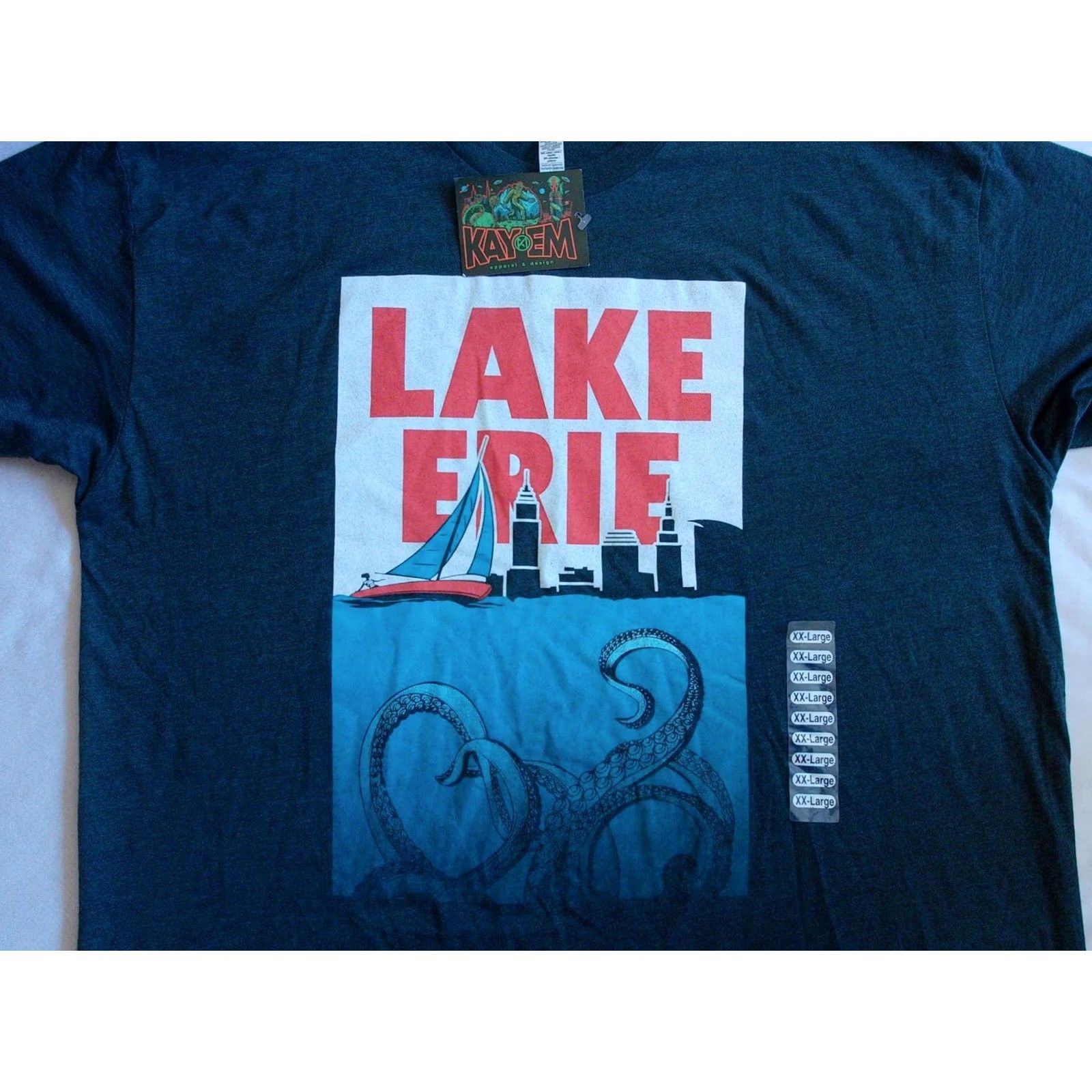 Vintage LAKE ERIE MONSTER graphic T Shirt Men 2XL Kay-Em Apparel Blue Graphic Print 2020s USA Marine Ocean Nautical Varsity Beach Shirt Mens Size US XXL / EU 58 / 5 - 3 Thumbnail