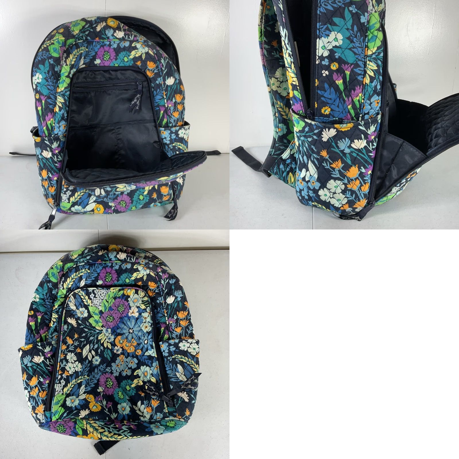 Vera Bradley Navy Floral Quilted Backpack Vera Bradley Island Tile Blue Floral Flowers | Mercari main image 2