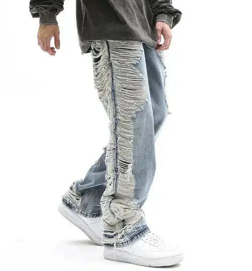 Japanese Brand × Jean Fully Distressed Side Seam Ripped Denim Straight-Fit Jeans Size US 32 / EU 48 - 4 Thumbnail