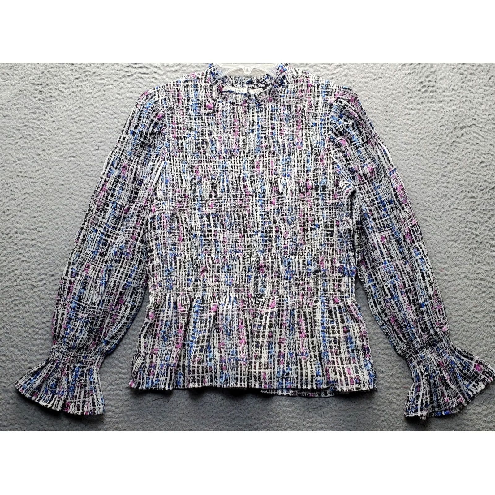 Express Express Blouse Womens Size M Multicolor Tie Dye Bell Sleeve Lined Ruffle Neck 100% Polyester Shirt Size M / US 6-8 / IT 42-44 - 2 Thumbnail